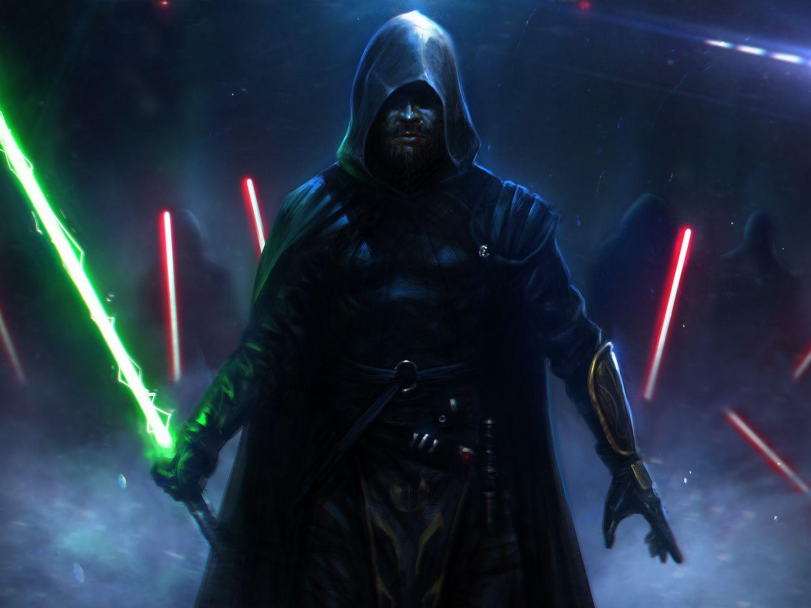 1600x1200 the sword, art, light, star wars, cloak, luke skywalker