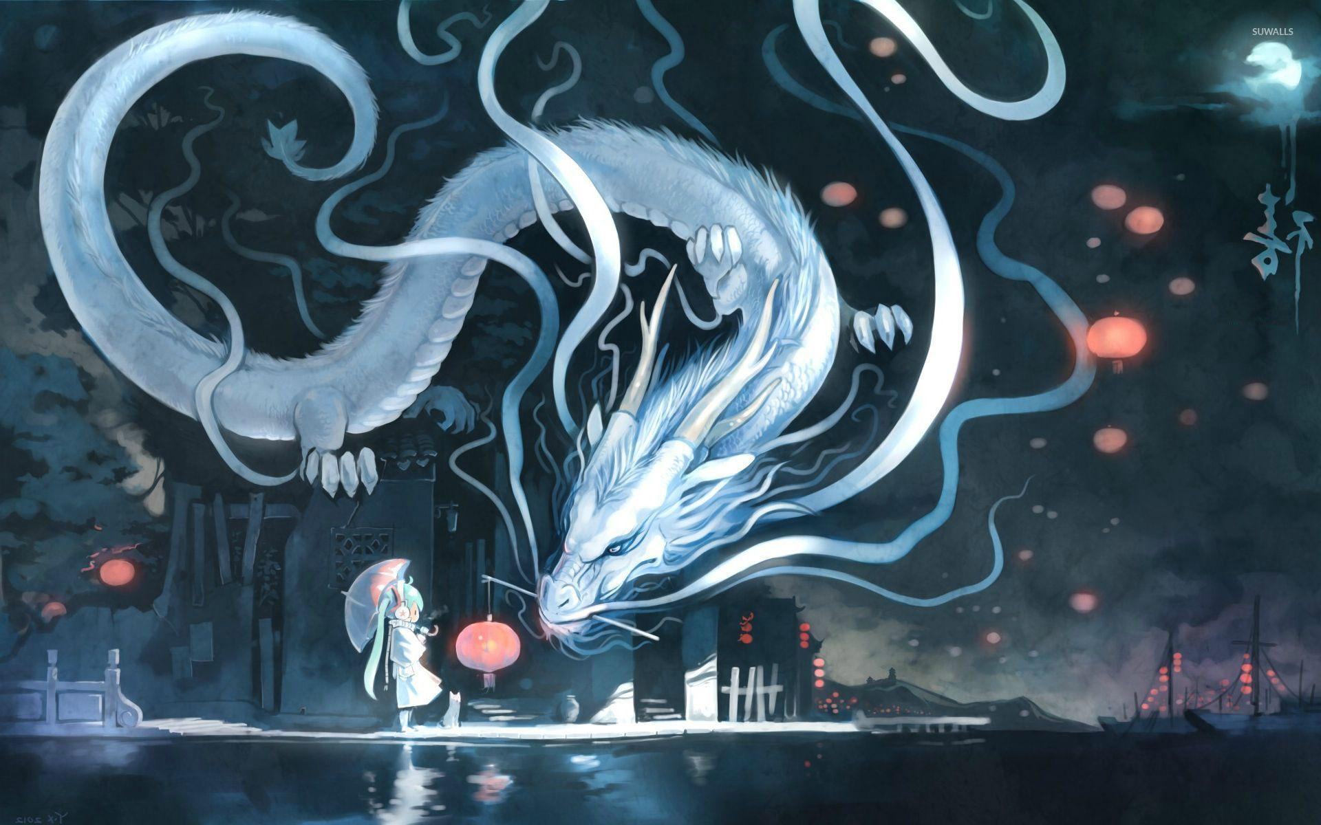 1920x1200 Free download Hatsune Miku facing a dragon wallpaper Anime