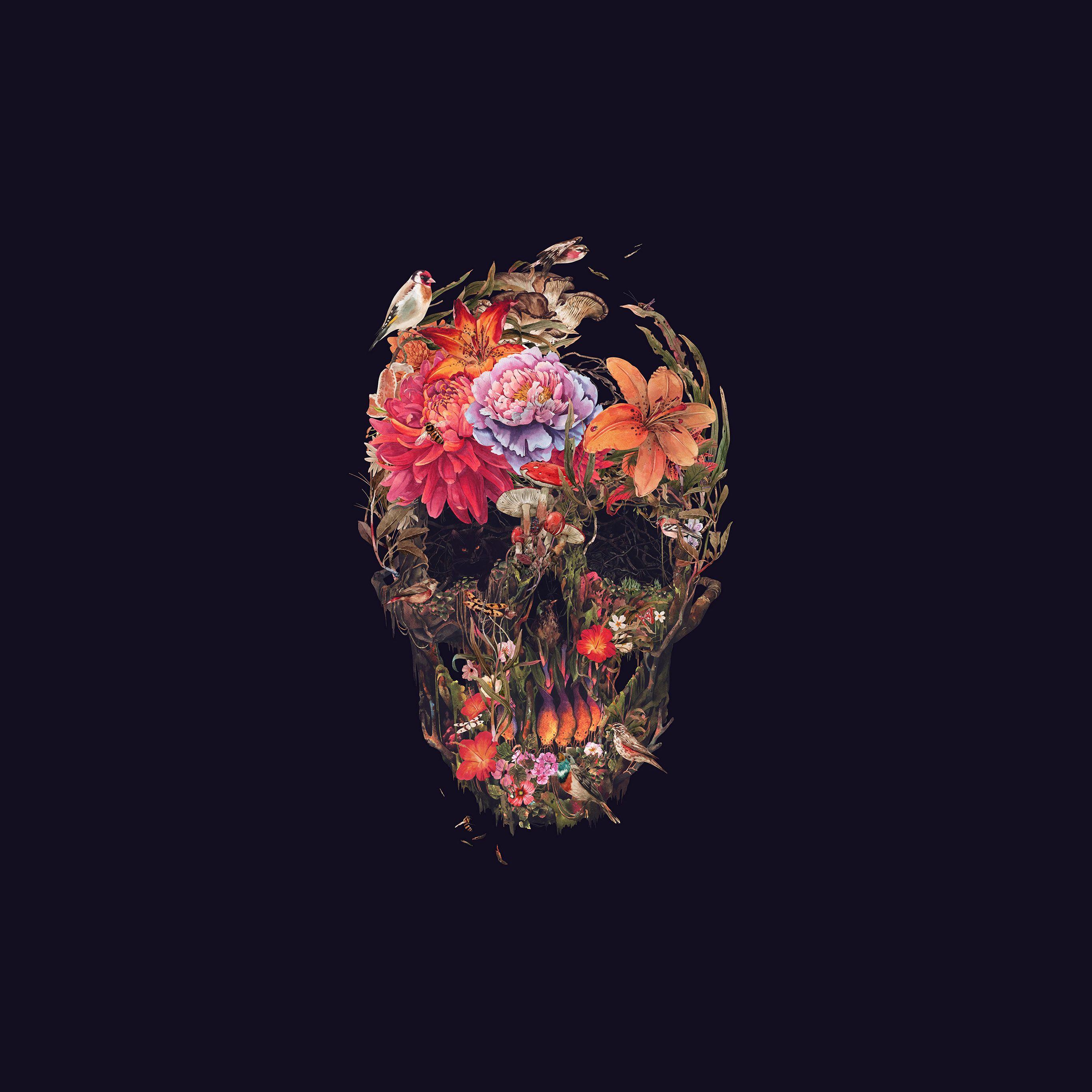 2732x2732 Skull Flower Dark Painting Art Dark Wallpaper