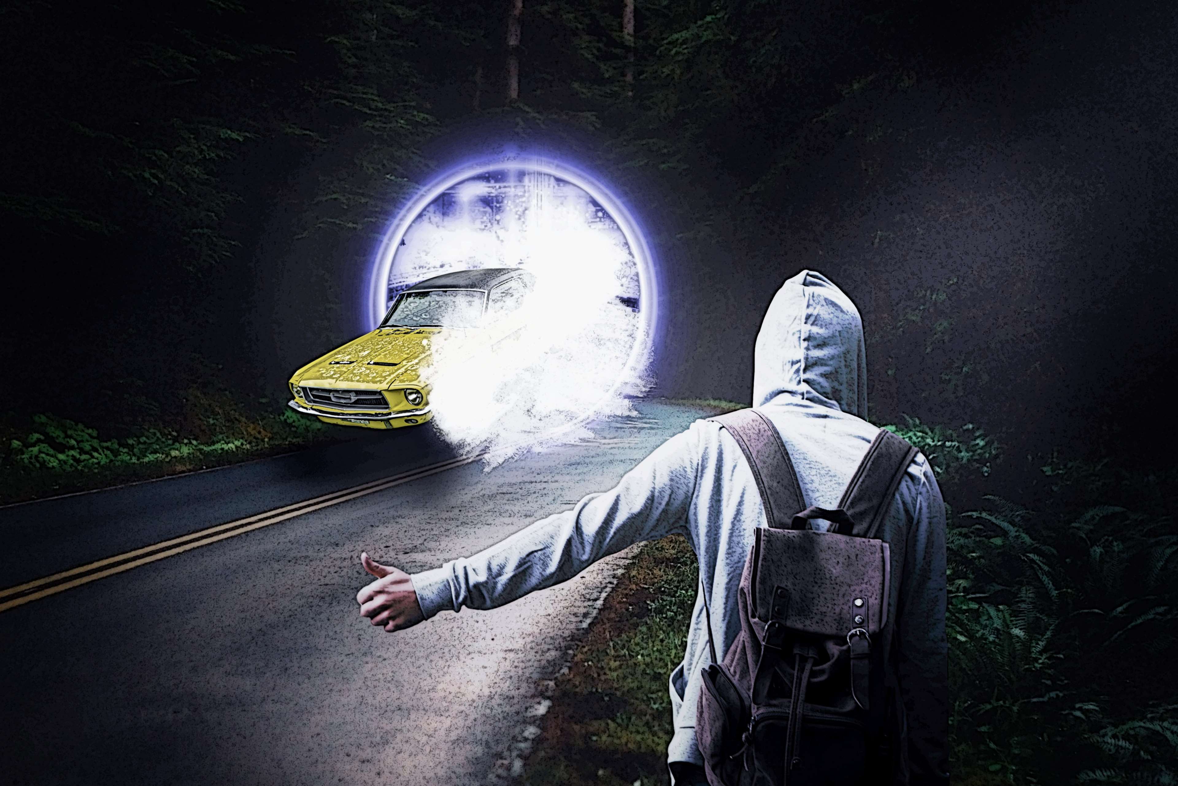 3840x2562 bag, car, fantasy, future, futuristic, hitch hiking, hood