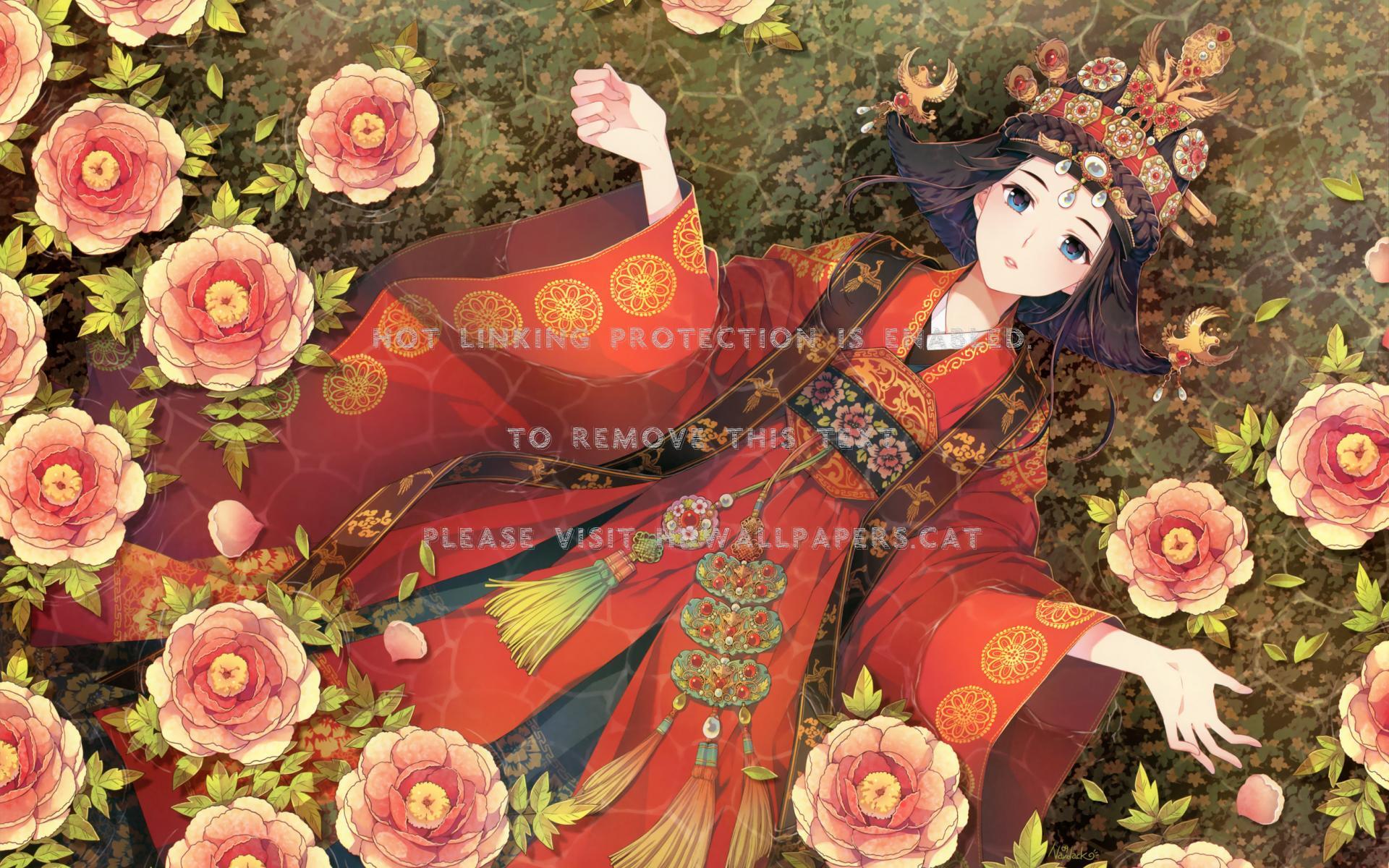 1920x1200 empress red flowers oriental anime