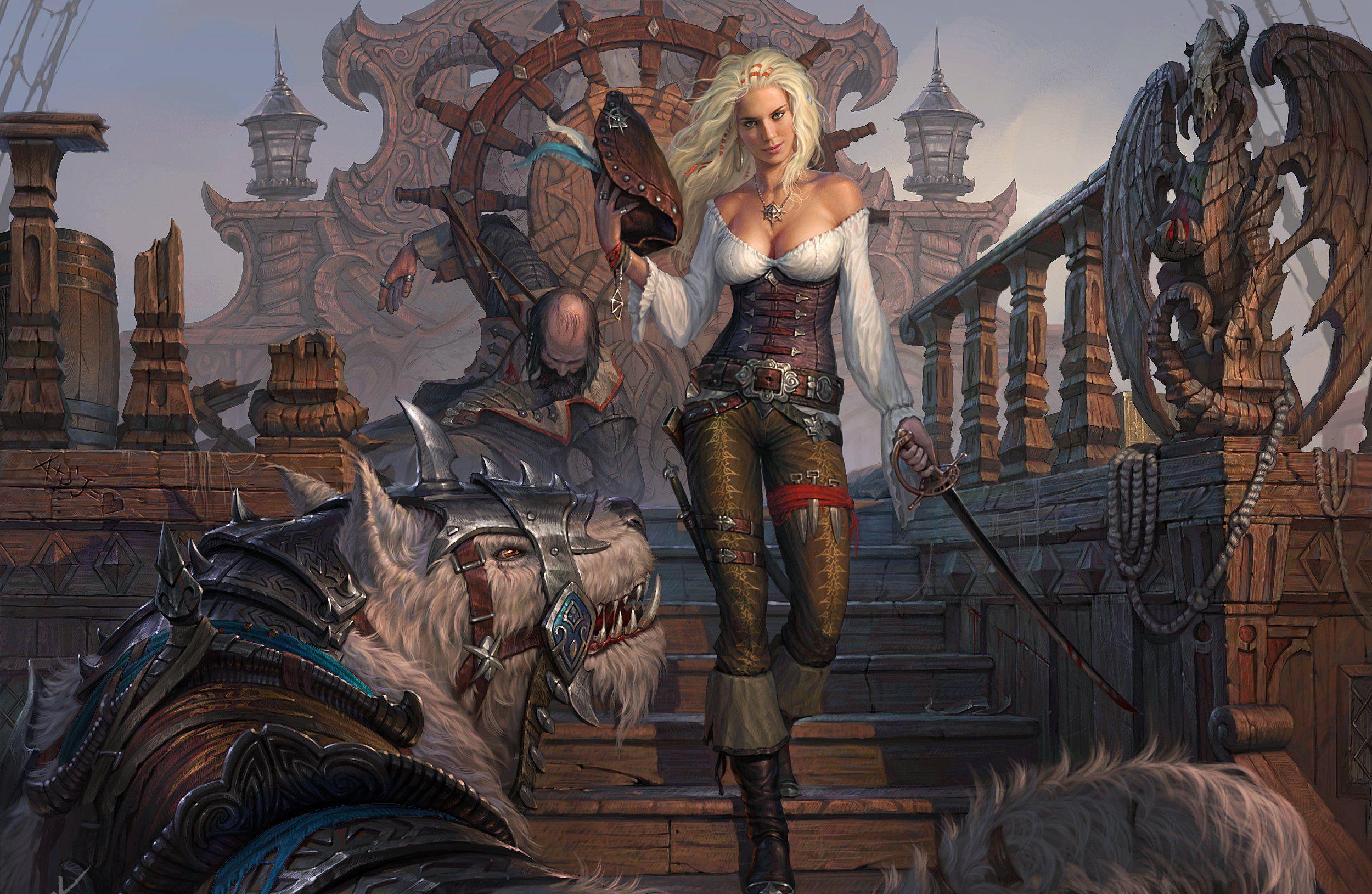2500x1629 girl, Pirates, Art, Hat, Pirate, , Babe, Monster, Dragon