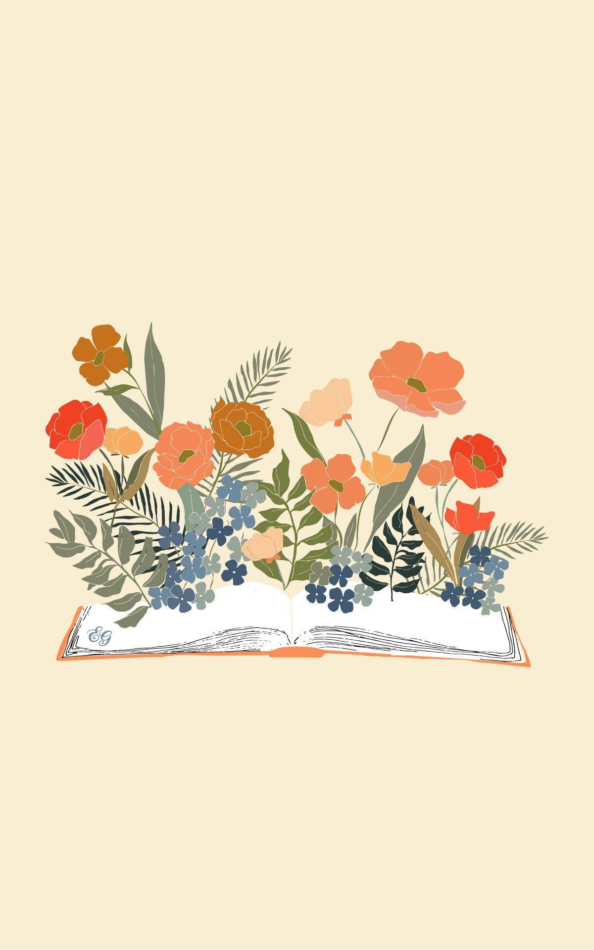 1200x1920 Beautiful flowers and book illustration. Flower art painting