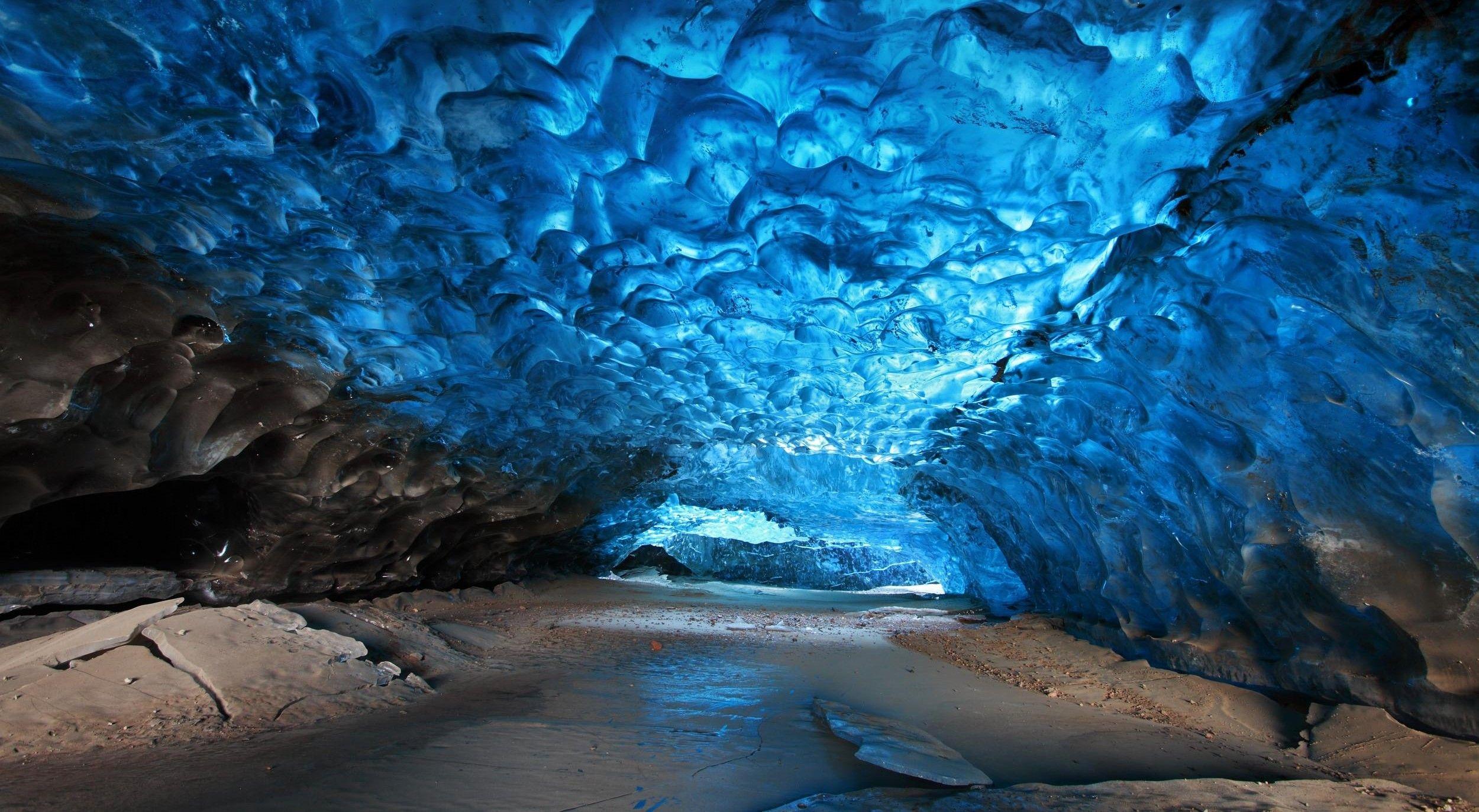 2500x1373 water, ice, blue, landscapes, nature, caves, cold, brown, Iceland