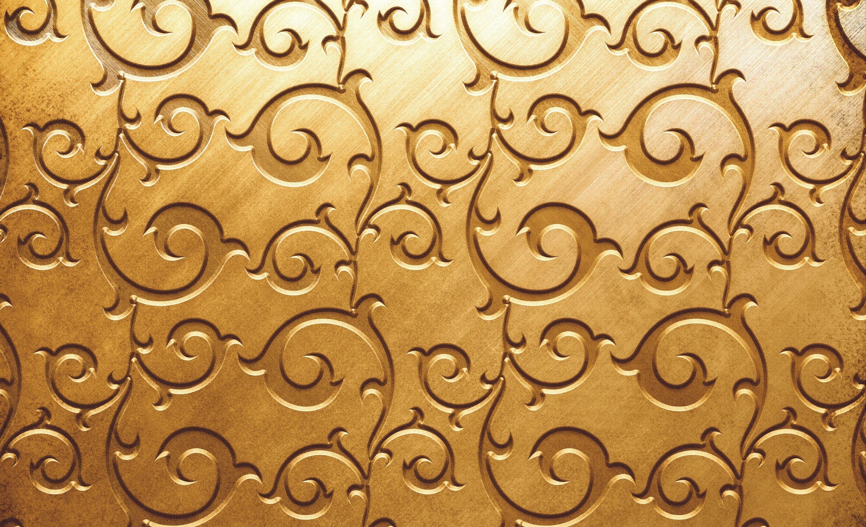 3000x1829 Download Wallpaper and Picture: Swirls, pattern, golden