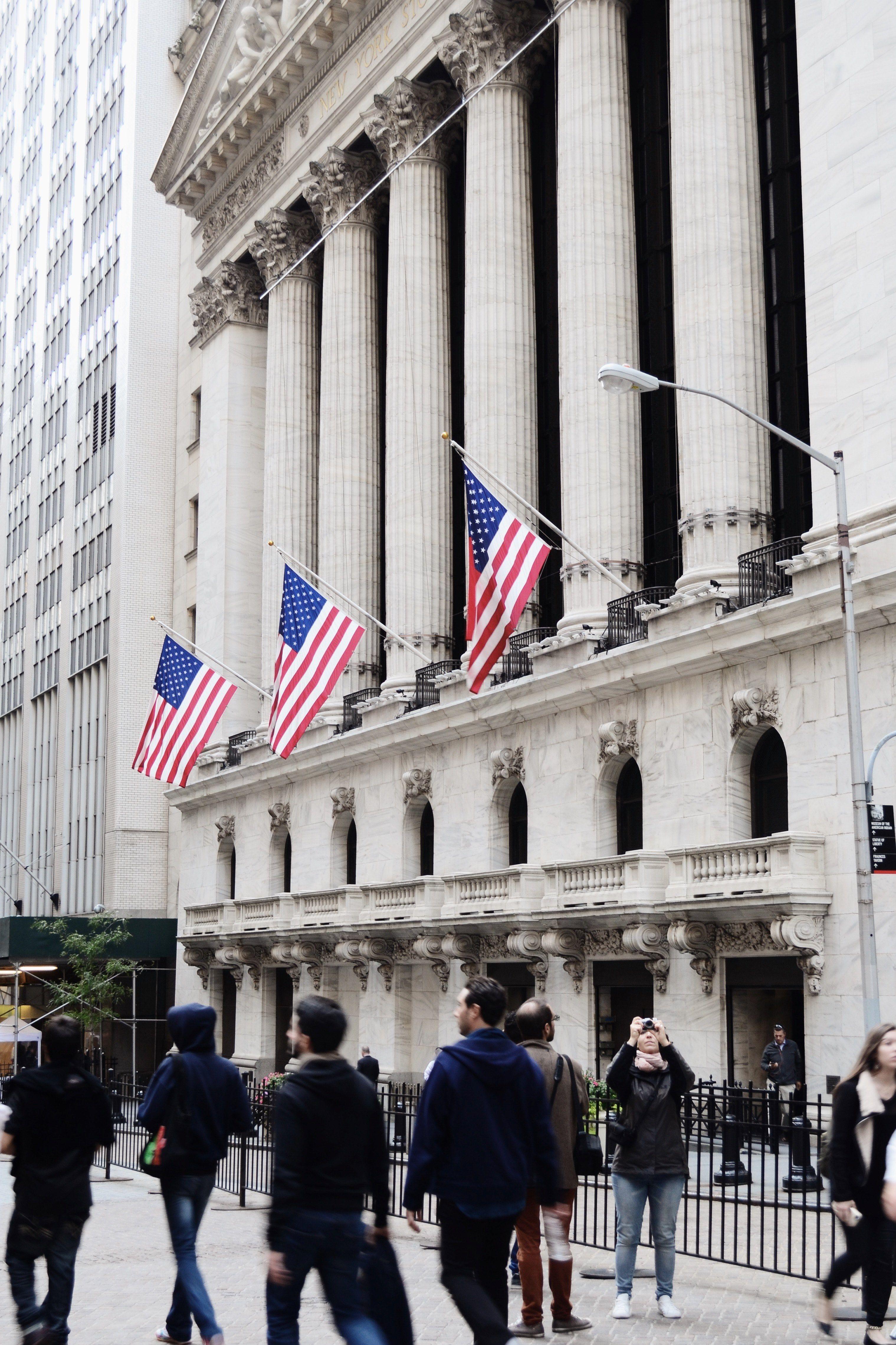 3038x4557 wall street new york city flag and united states of america HD