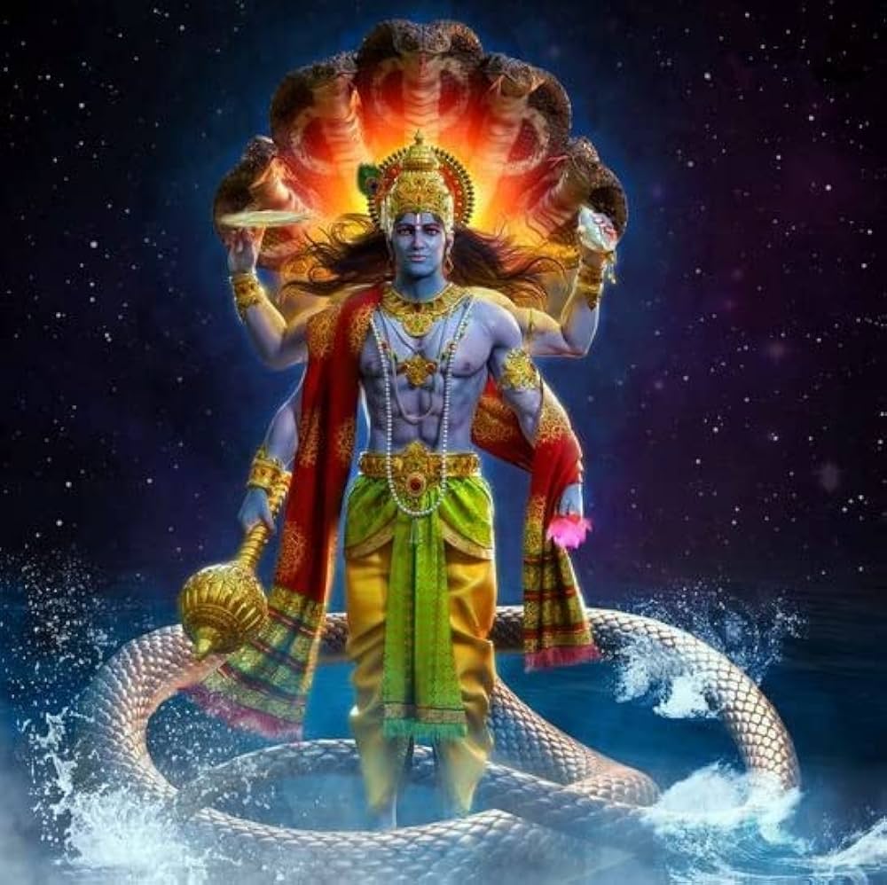 1000x998 Lord Vishnu On Sheshnag A Hand Painted Painting On Canvas No Frame (H100xW100cm X1): Buy Online at Best Price in UAE