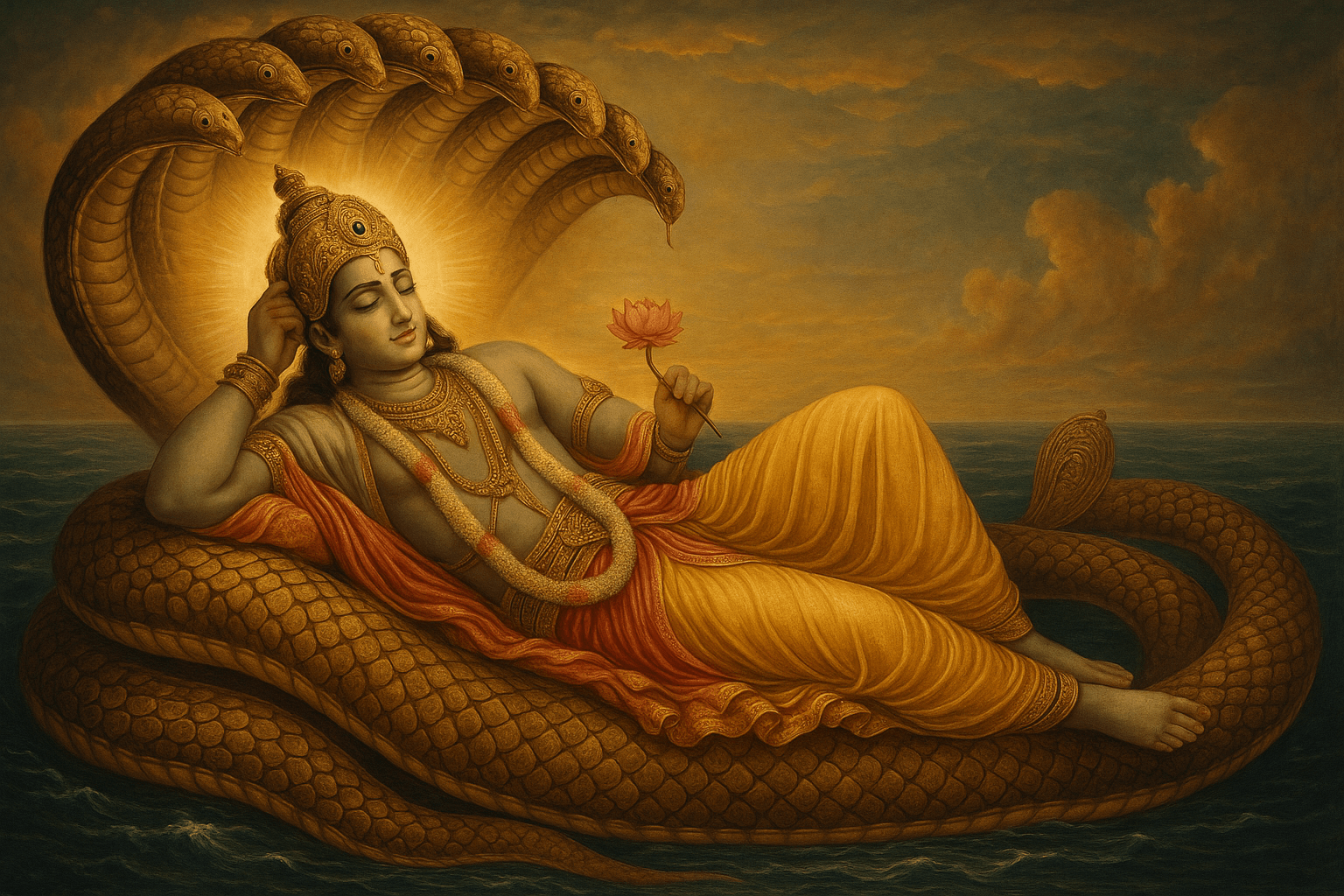 1536x1024 Lord Vishnu Sleeping on Snake