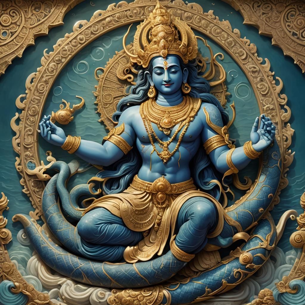 1024x1024 Vishnu Reclining on Sheshnag in Ocean of Milk