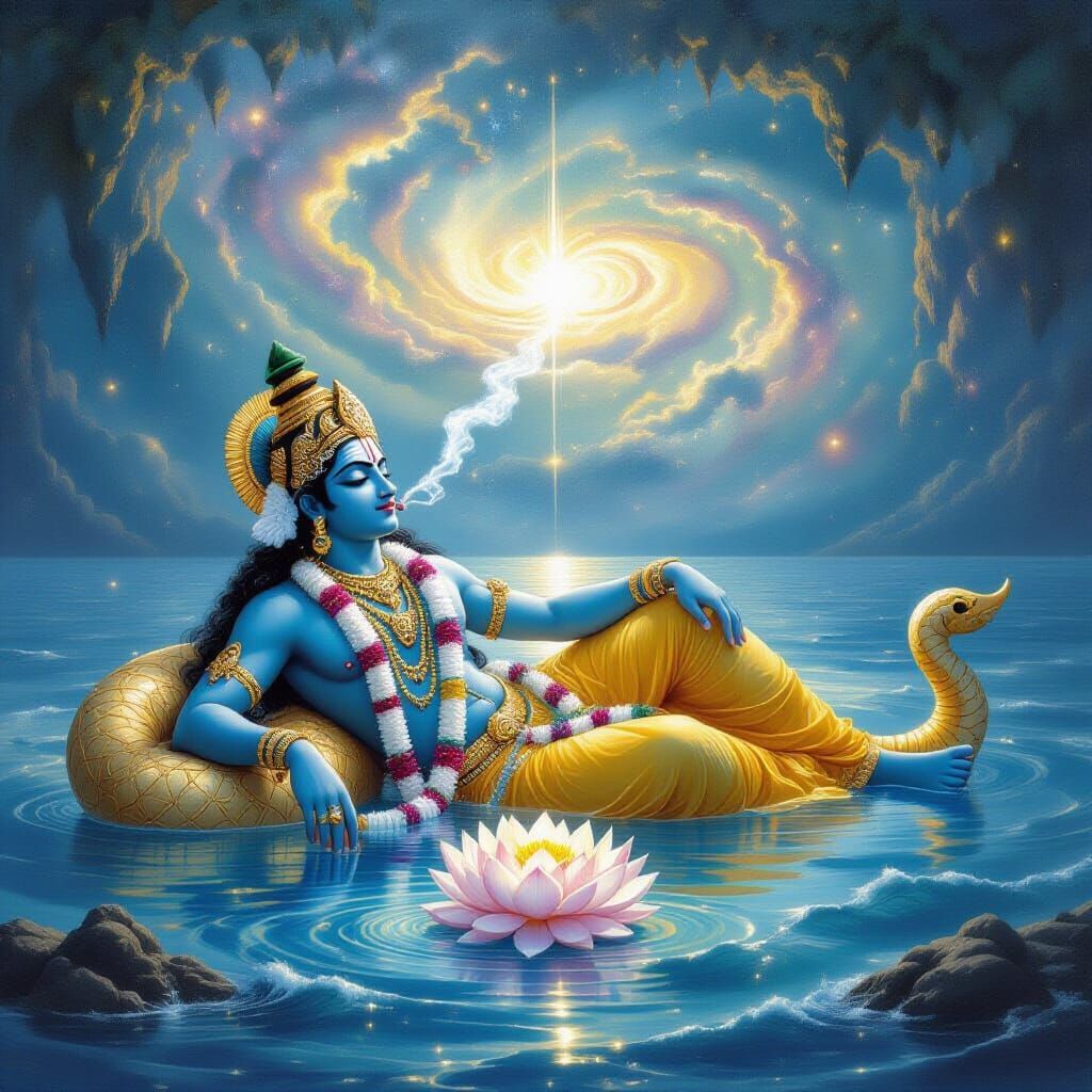 1024x1024 Cosmic Vishnu Resting on Sheshnag in Ocean of Milk