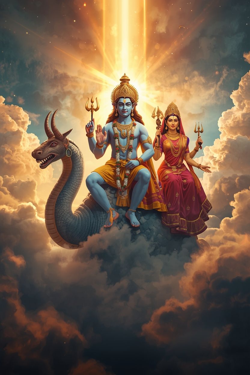 832x1248 lord vishnu sitting sheshnag heavenly realm