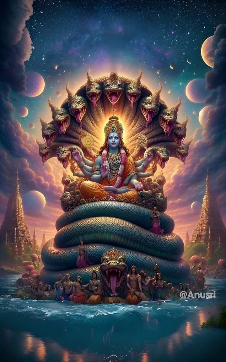720x1152 Lord Vishnu Sitting on a Giant Snake. Sheshnag wallpaper, Mahavishnu lord, Hindu gods