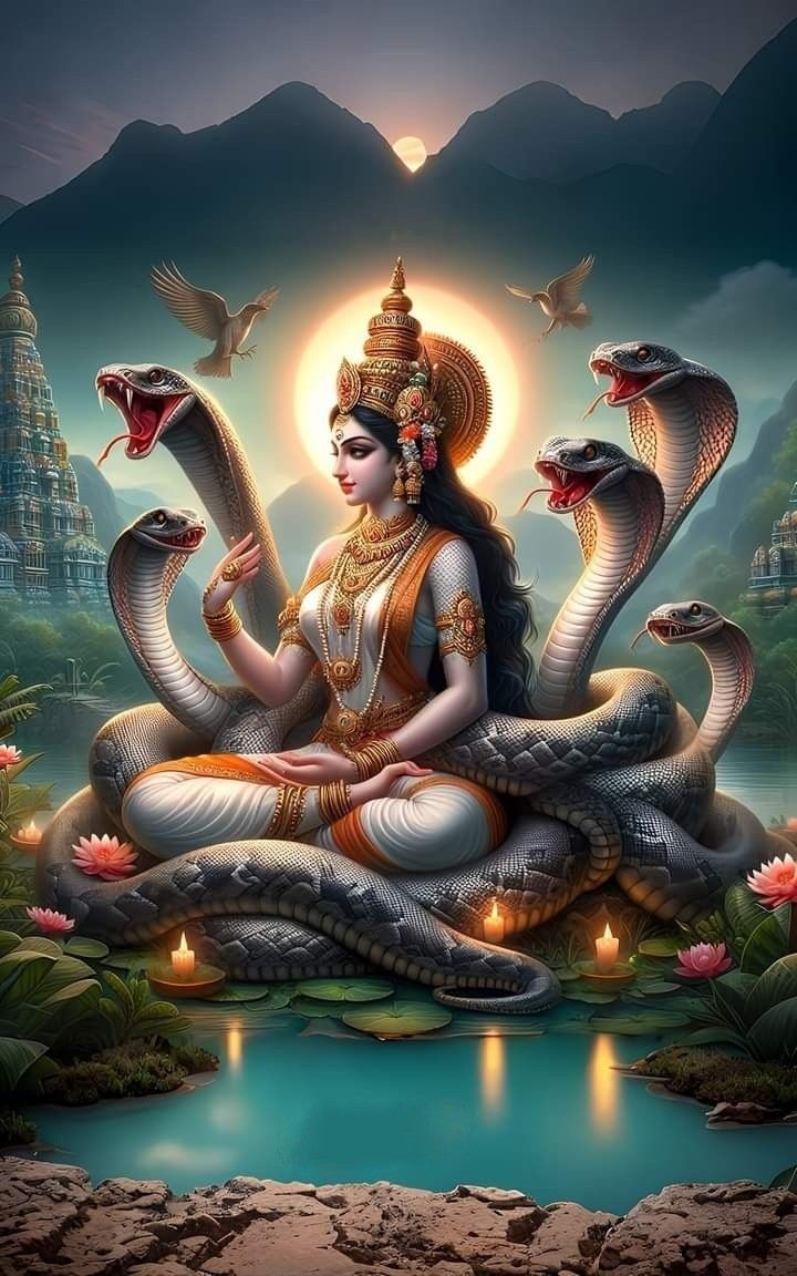 720x1152 Aaisha Kumari Hindu Art: Buddha Statue with Snakes in Water. Nagnechi mata wallpaper, Sheshnag wallpaper, Shakti snake