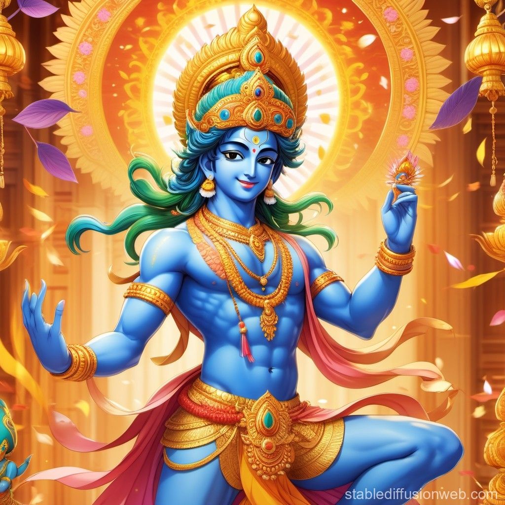 1024x1024 Krishna's Dance on Sheshnag. Stable Diffusion Online