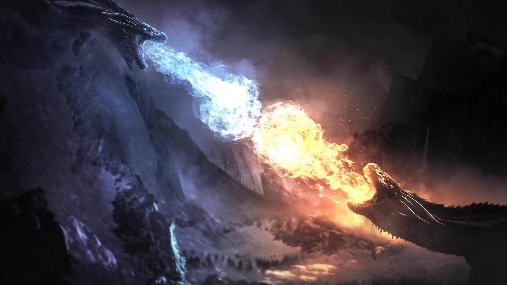 2048x1152 Dragons Fight Game Of Thrones Season 8 2048x1152 Resolution HD 4k Wallpaper, Image, Background, Photo and Picture