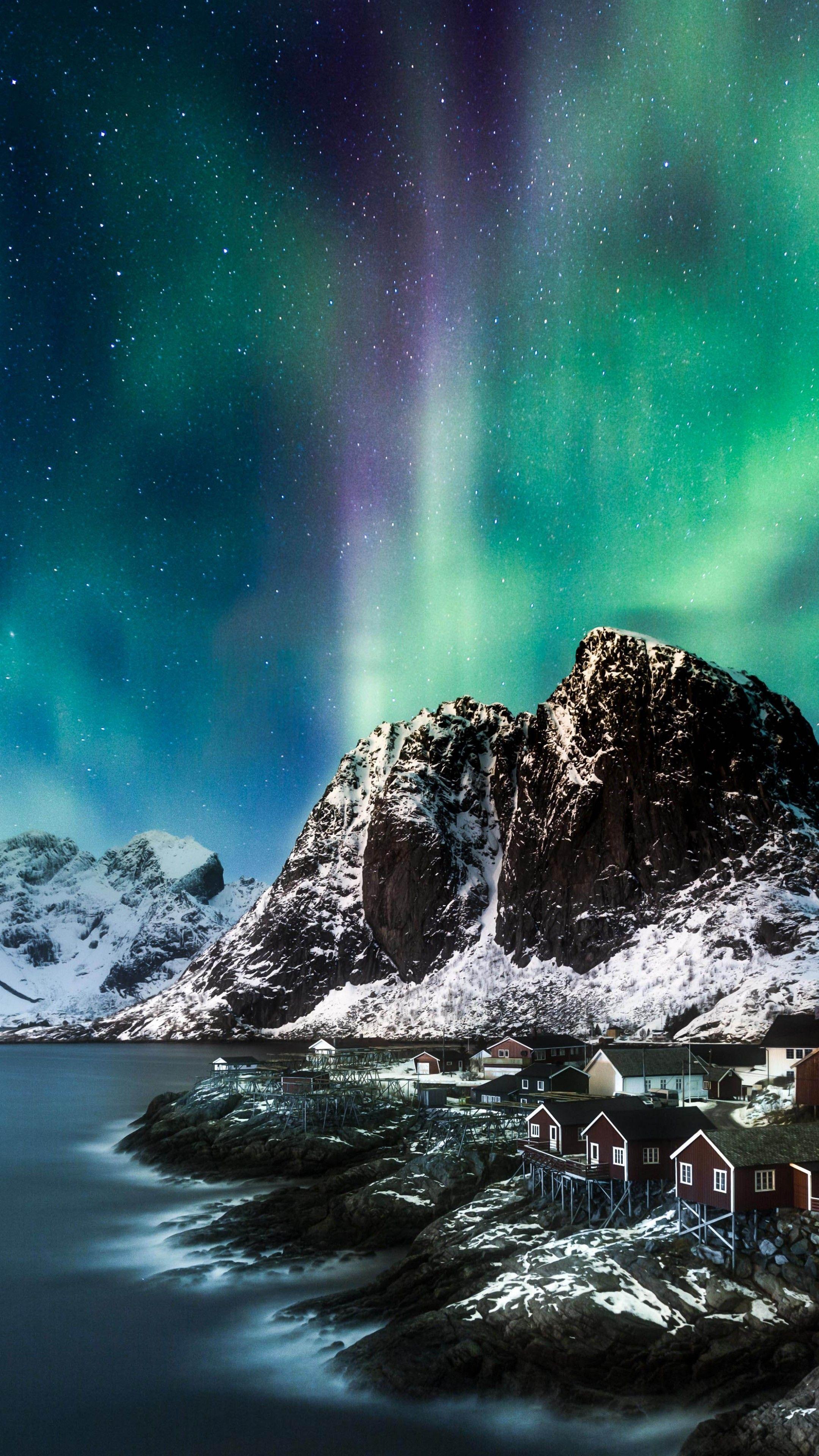 2160x3840 Wallpaper Norway, Lofoten islands, Europe, Mountains, sea, night