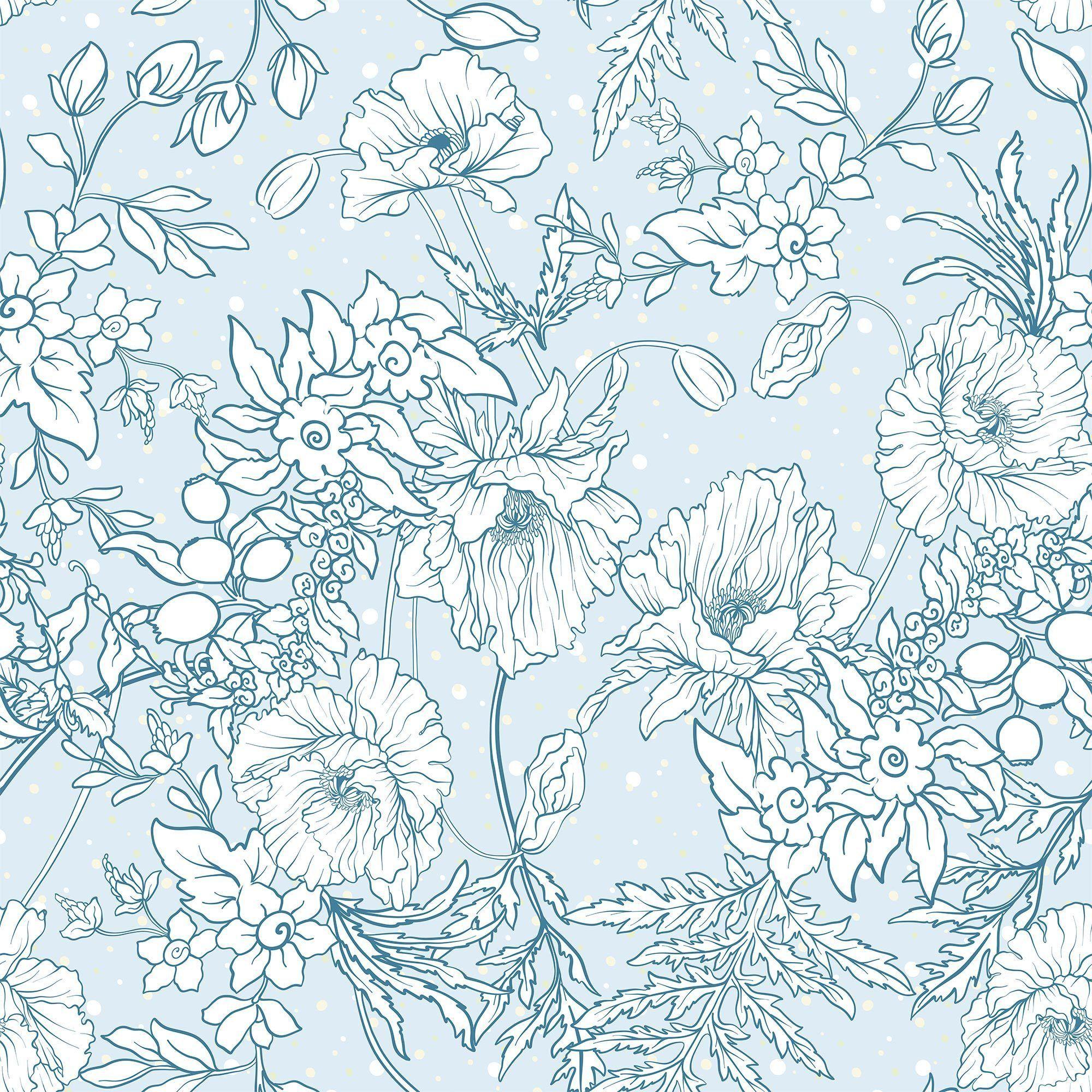 2000x2000 Blue and White Floral Floral Removable Wallpaper 0272. Walls By Me