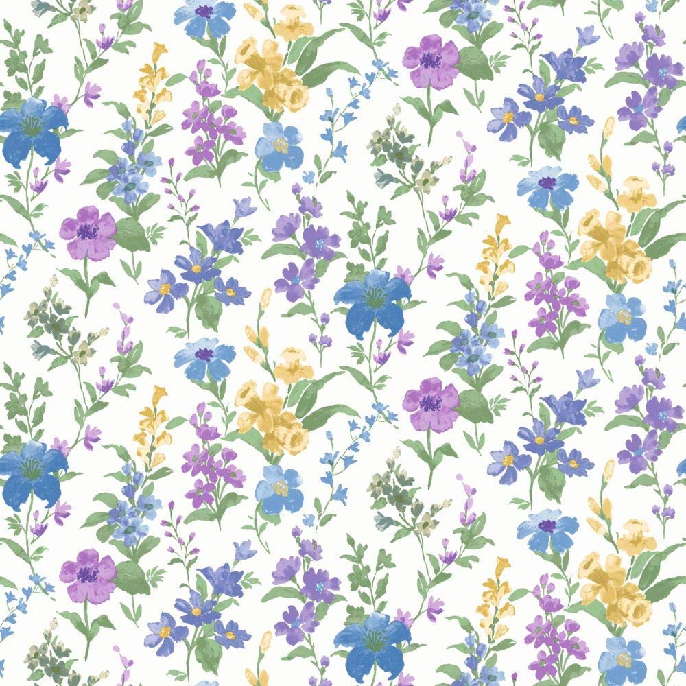 1000x1000 Flower Floral Wallpaper Country Garden Blue Green Purple Yellow