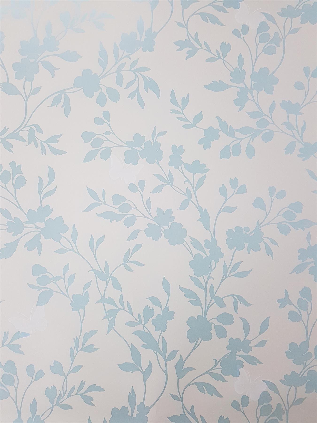 1350x1800 Duck Egg Blue White Metallic Floral Wallpaper Flowers Fine Decor