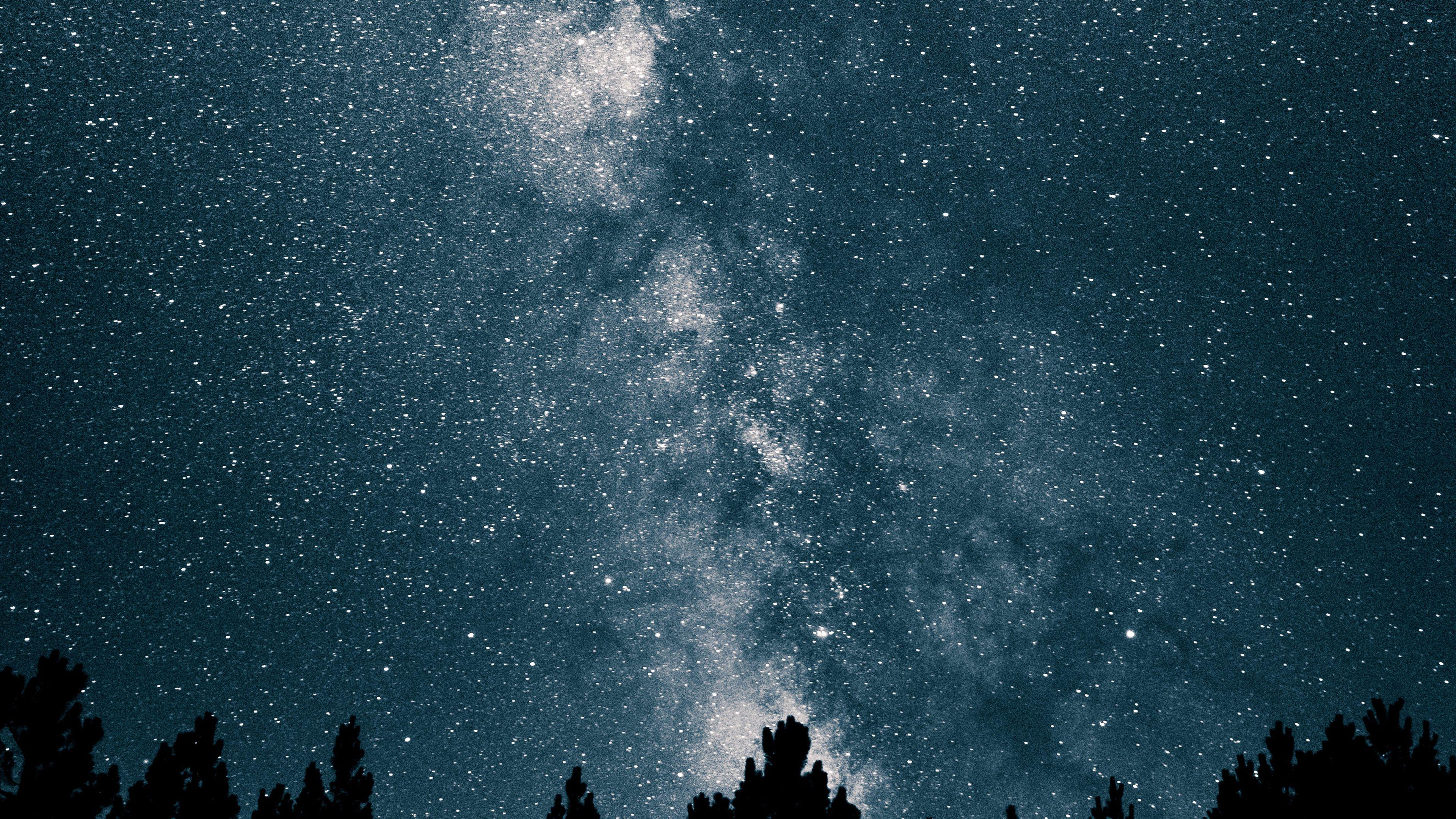 3840x2160 Night Sky Space Star Mountain Nature Wallpaper