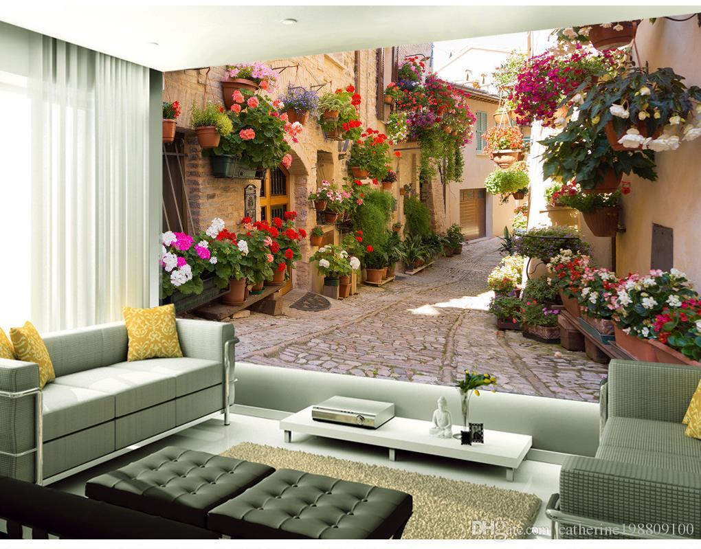 1020x799 European Garden Alley Sofa Background Wall Tv Wall Murals Mural 3D