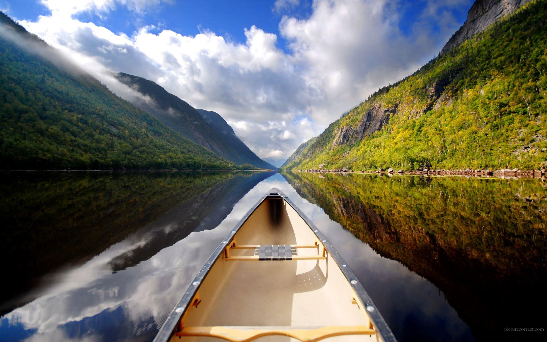 1920x1200 Daily Wallpaper: Mountain View from Canoe. I Like To Waste My Time