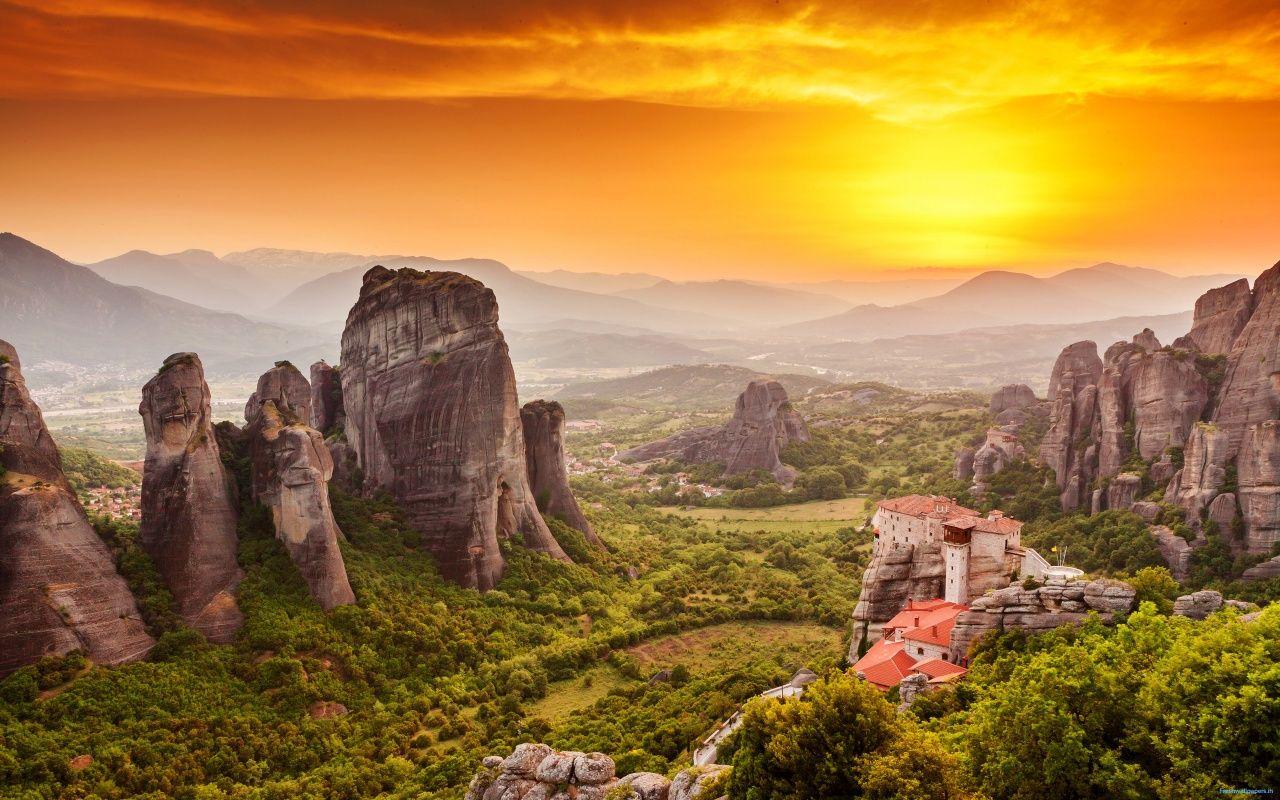 1280x800 Meteora Monastery Sunset Greece wallpaper