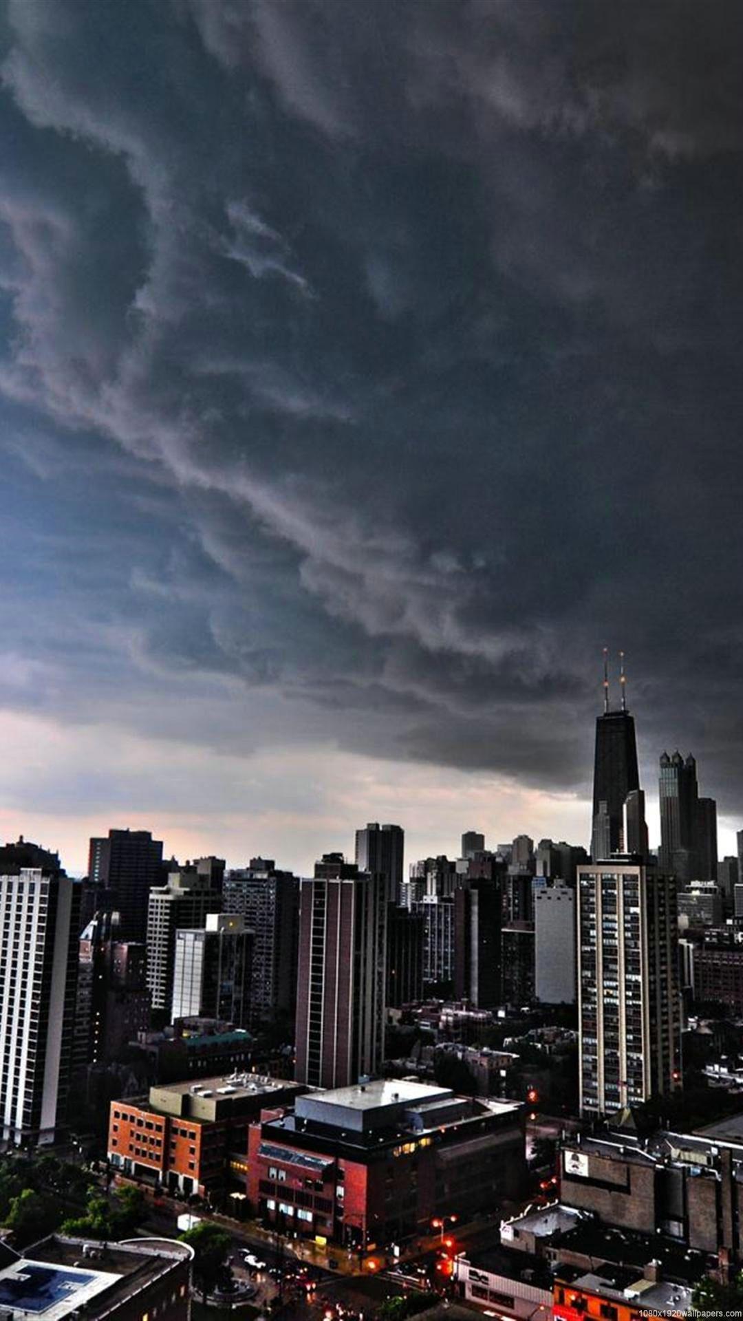 1080x1920 Storm Clouds Chicago City Wallpaper HD