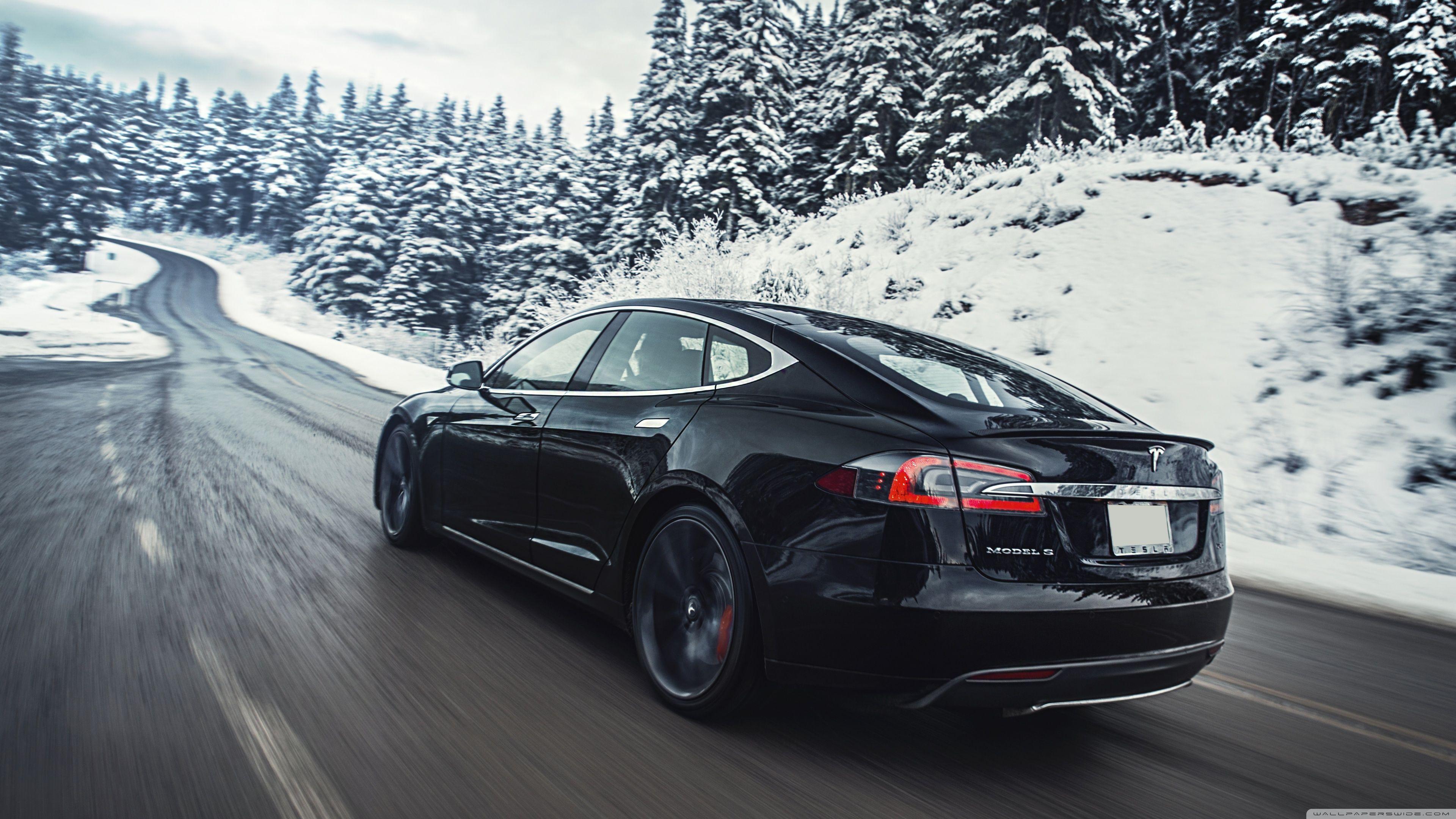 3840x2160 Tesla Model S Electric Car, Winter Ultra HD Desktop