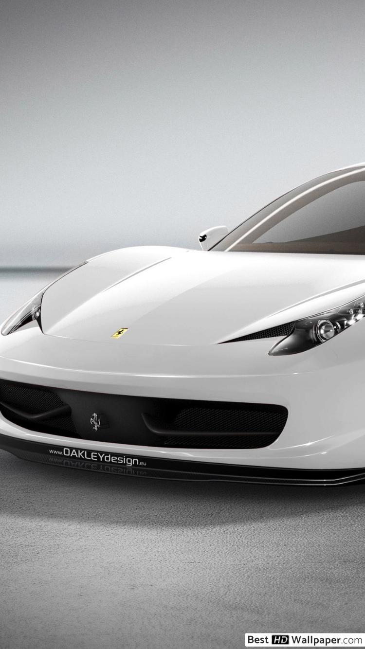 750x1334 White ferrari sport car HD wallpaper download