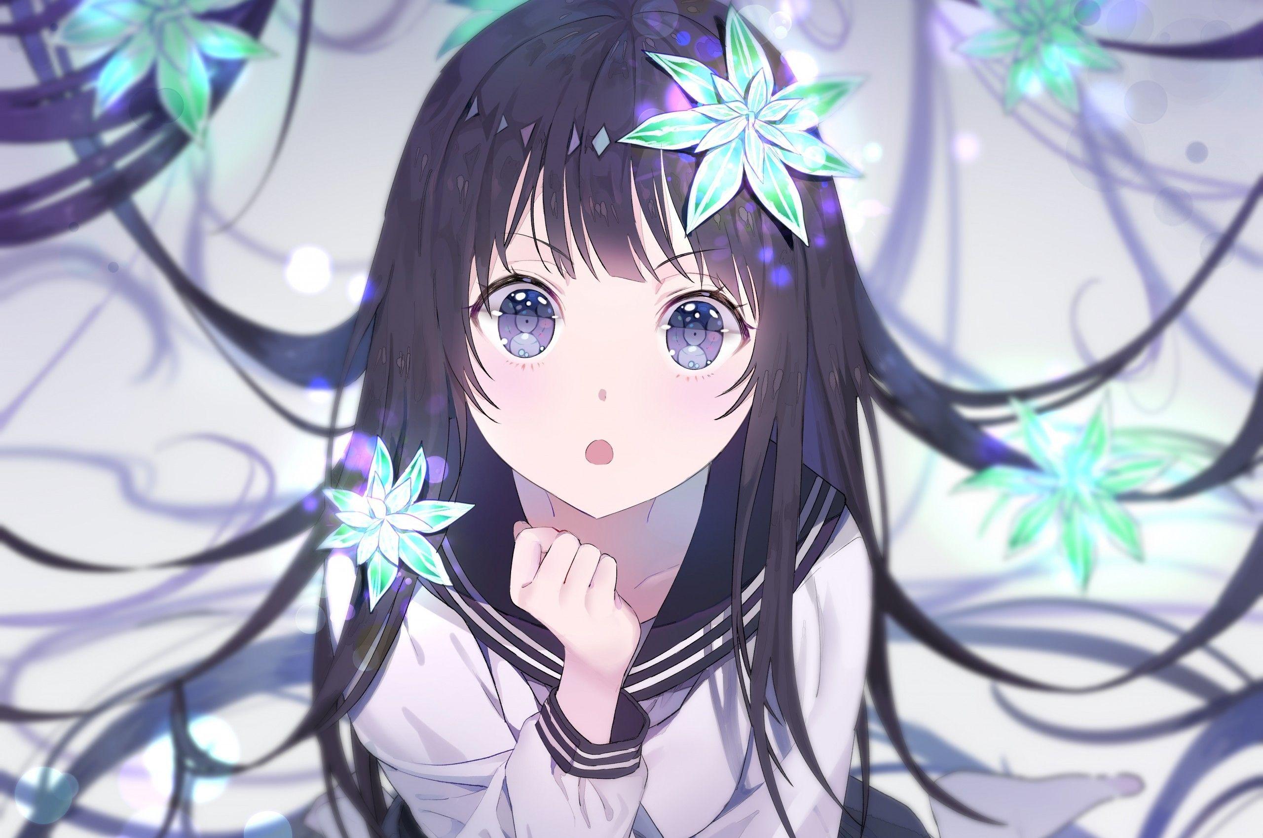 2560x1700 Download 2560x1700 Anime Girl, Black Hair, School Uniform, Curious