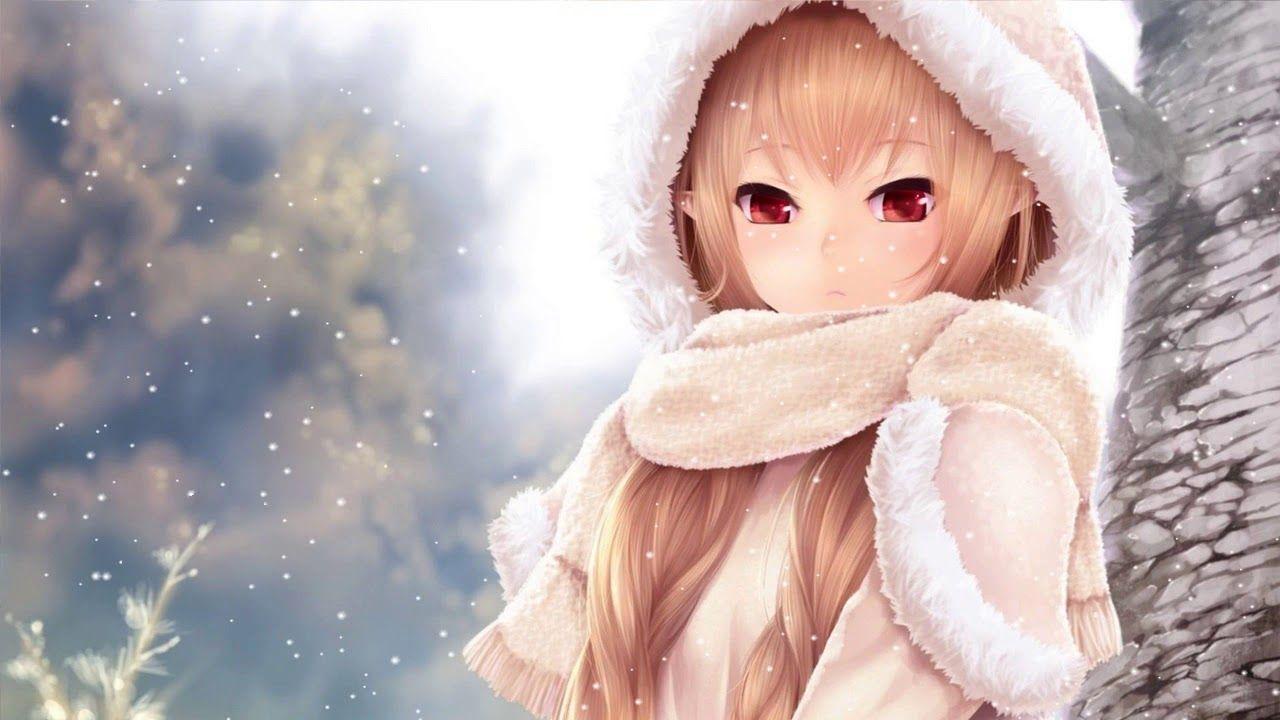 1280x720 Cute Anime Girl on Snowy Day Animated Wallpaper