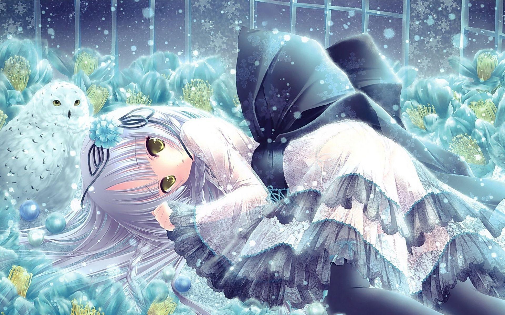 1920x1200 Cute Girl & Snowy Owl wallpaper. Cute Girl & Snowy Owl