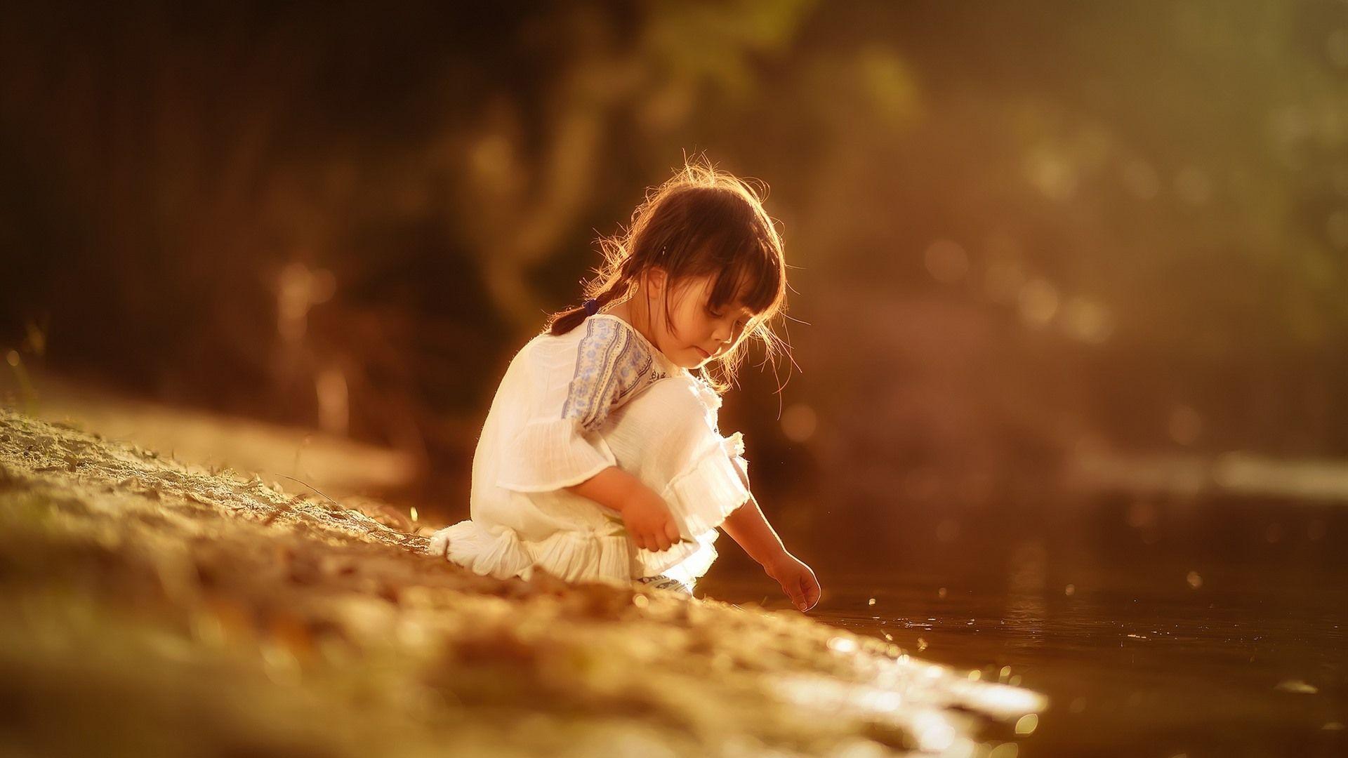 1920x1080 Little Girl, Child, Pond Side 750x1334 IPhone 8 7 6 6S Wallpaper