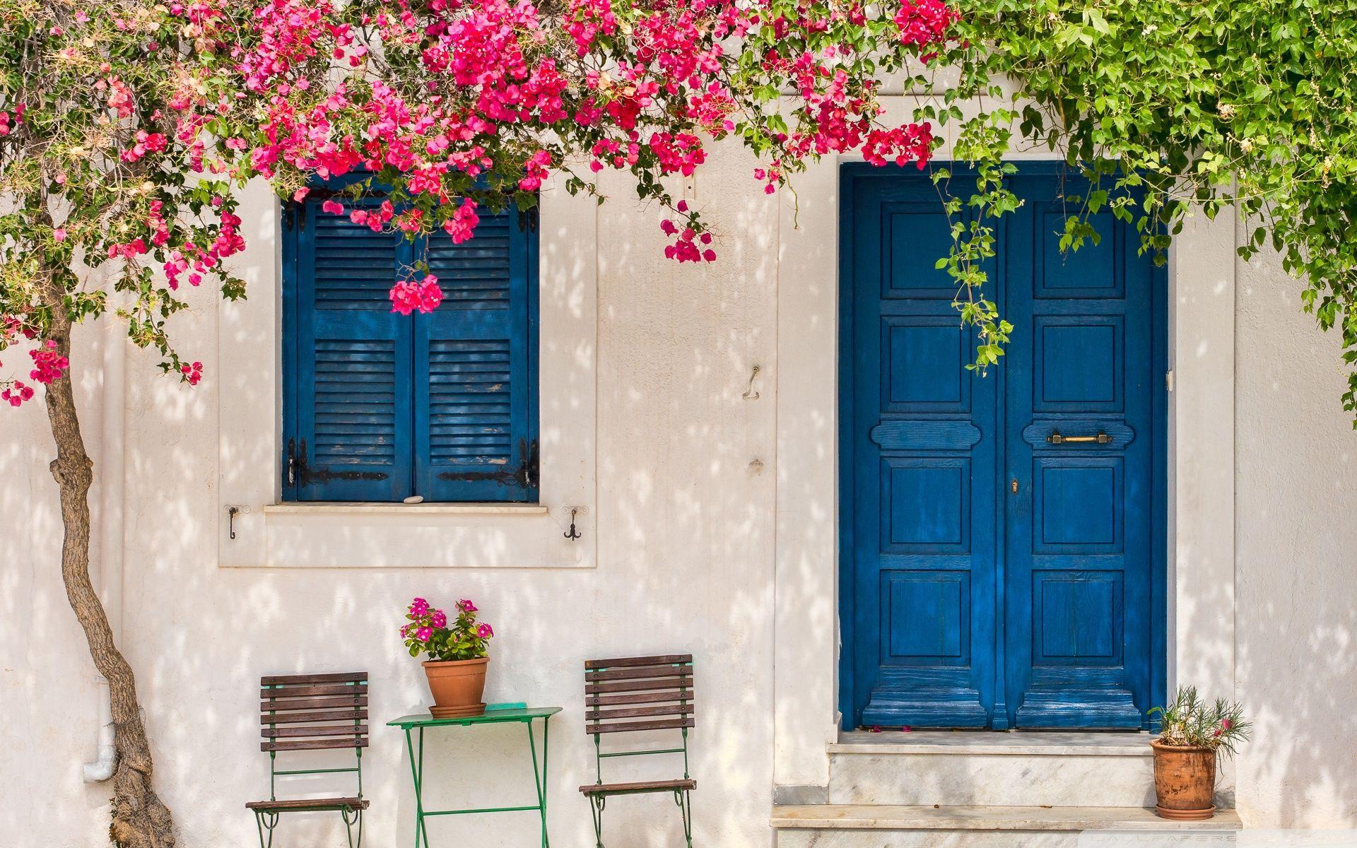 1920x1200 Traditional greek house with flowers in Paros island, Greece Ultra