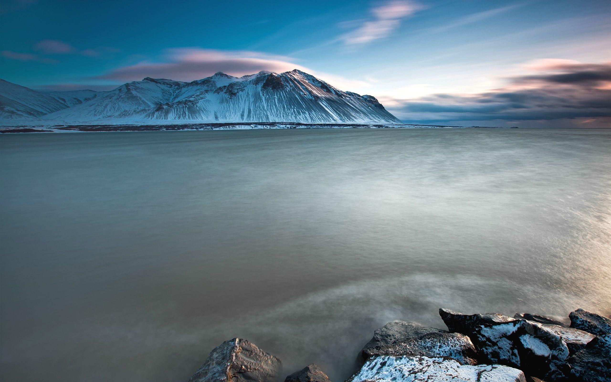 2560x1600 Iceland Charming Scenery, Sea, Snow Capped Mountains Sunset