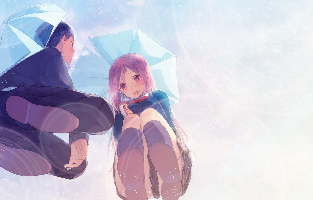 1332x850 Wallpaper water, girl, umbrella, anime, art, guy, kuroko