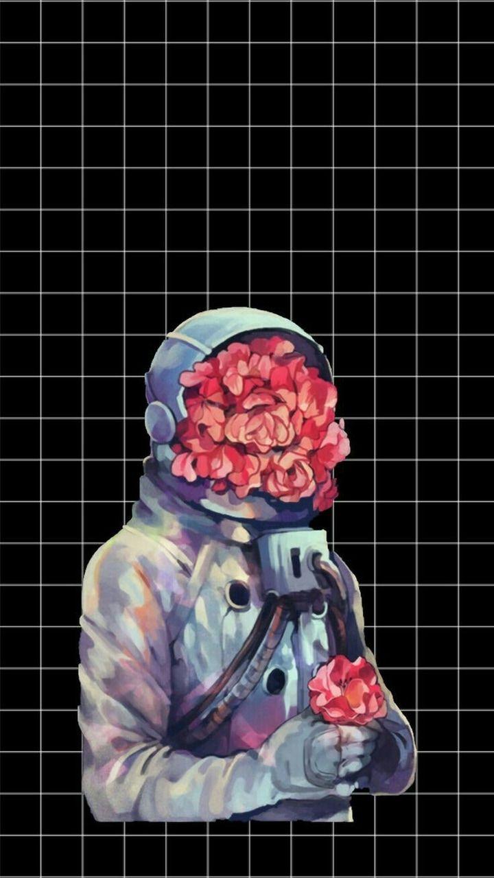 720x1280 wallpaper, aesthetic, flowers and astronaut
