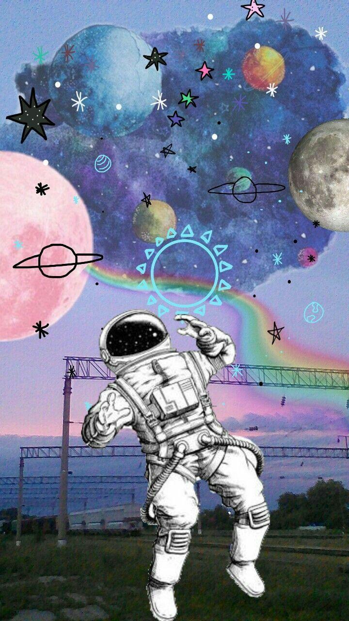 720x1280 iPhone Wallpaper. Astronaut, Cartoon, Outer space, Illustration