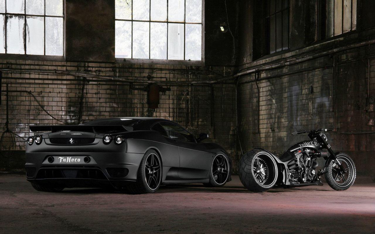 1280x800 black car / black bike flat black for camaro possibly. Sports car