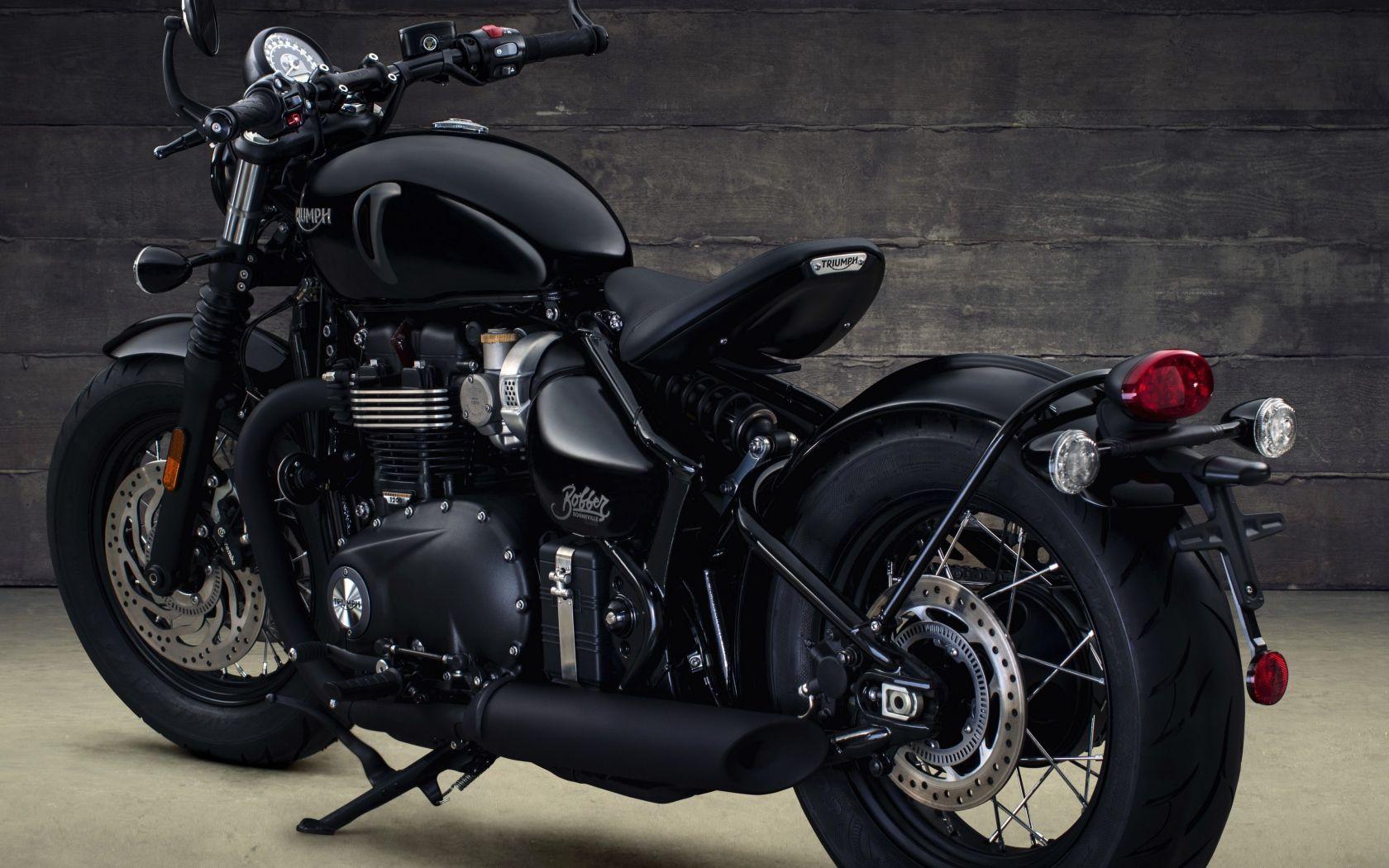 1680x1050 Black motorcycle Triumph Bonneville Bobber, 2018 rear view Desktop