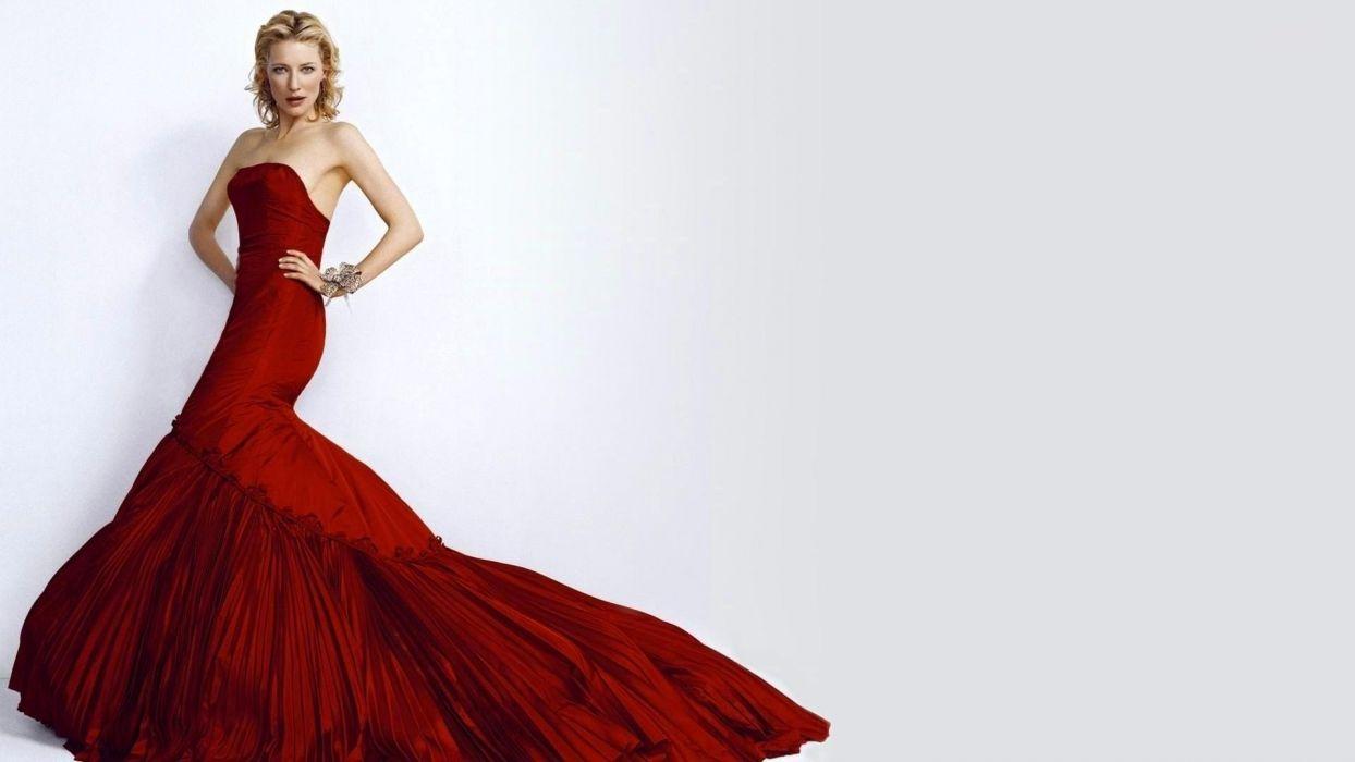 1244x700 Blondes women actress Cate Blanchett red dress simple background