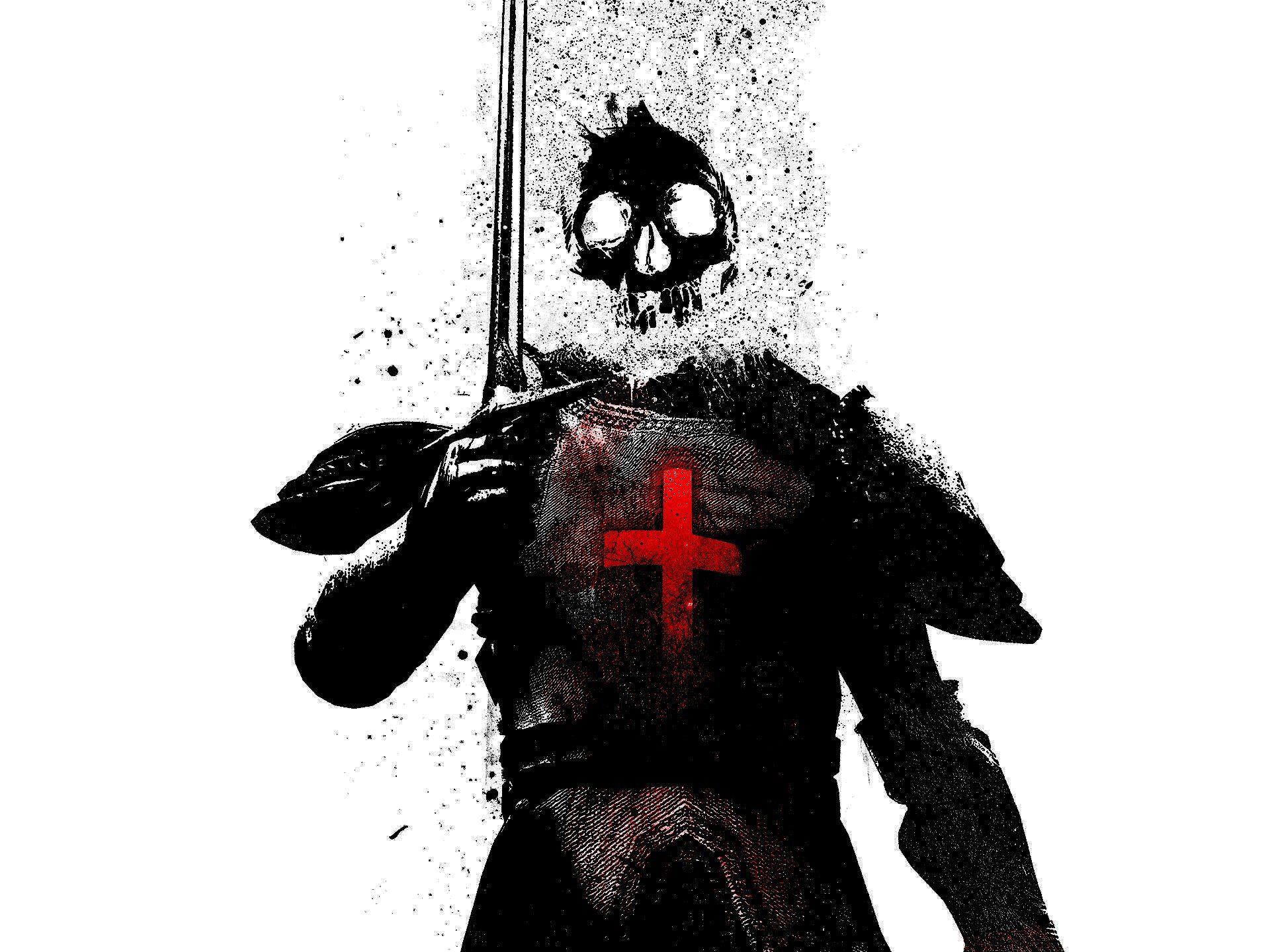 1920x1440 Alex Cherry, Knights, Skull, Sword, White background HD Wallpaper