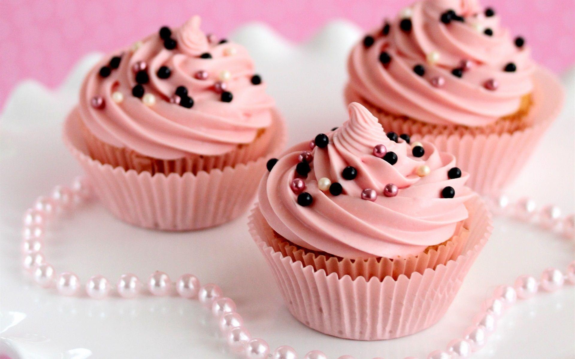 1920x1200 Wallpaper Dessert, cupcakes, cream, pink, pearls 1920x1200 HD