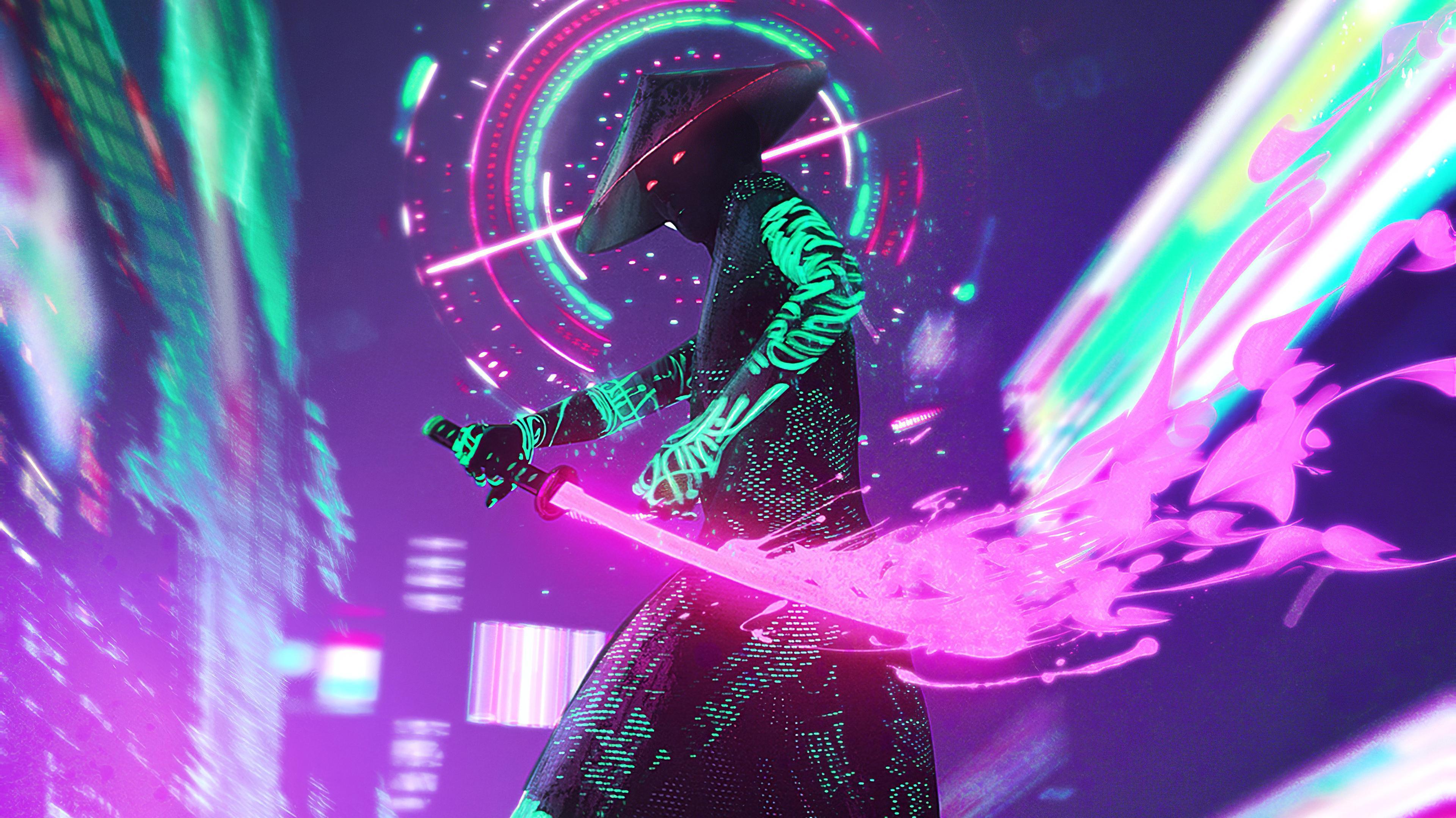 Hình nền 3840x2160 Neon Samurai Cyberpunk