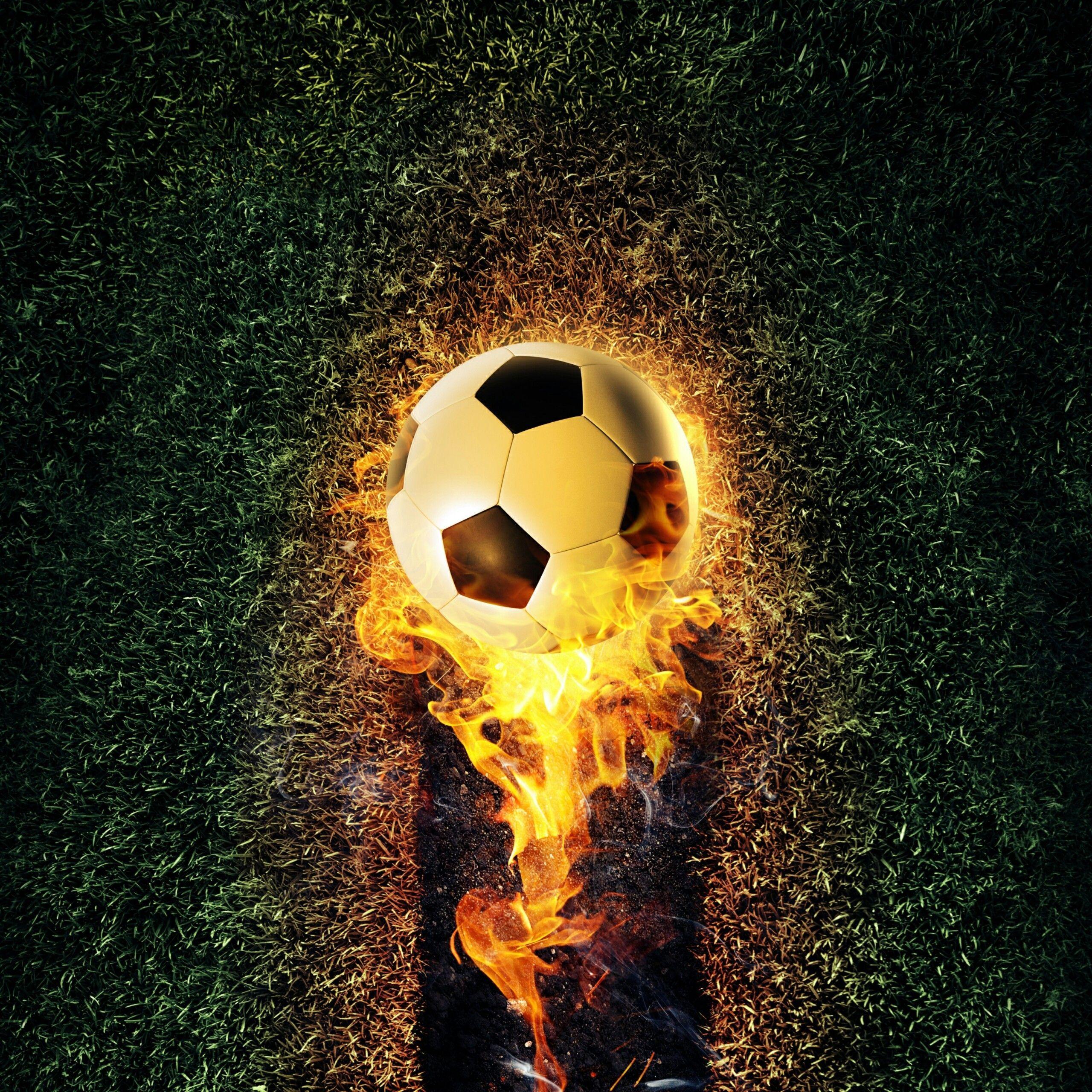 2560x2560 Soccer Ball Flames Wallpaper
