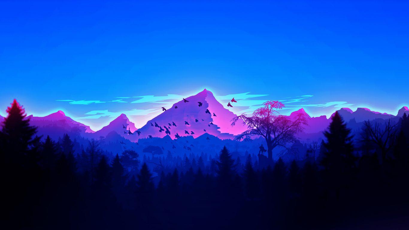 1366x768 Download 1366x768 wallpaper mountain, peaks, birds, horizon