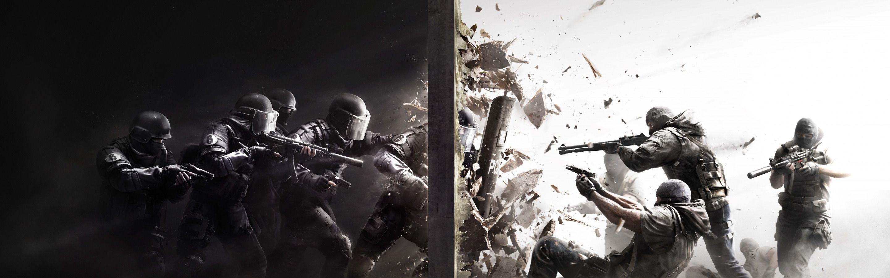 2880x900 Download wallpaper The game, Gun, Wall, Police, Wallpaper, Weapons