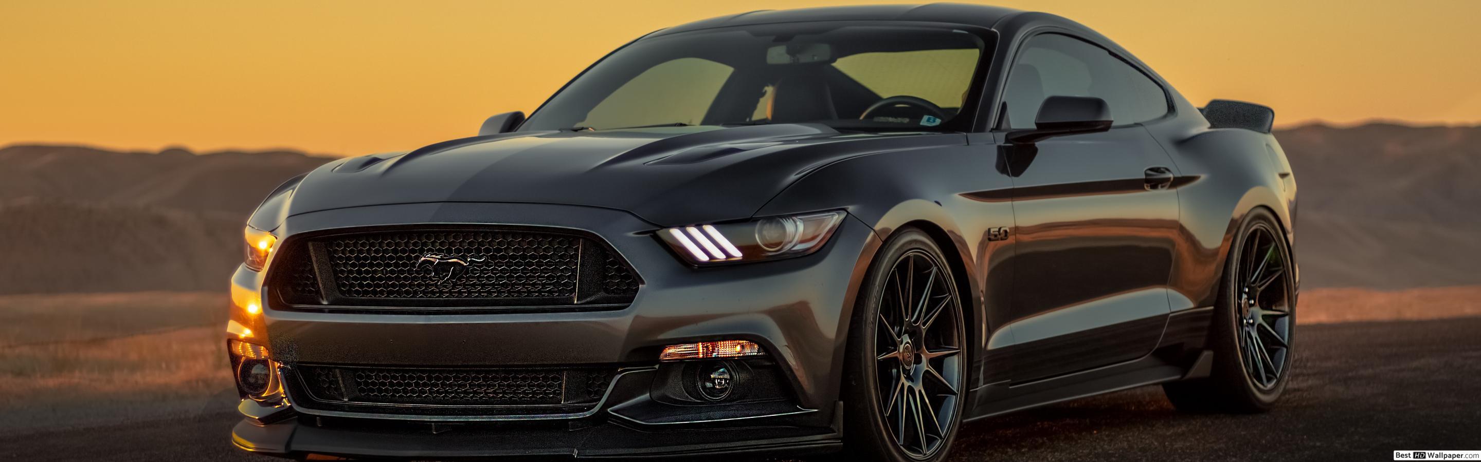 2880x900 Black Ford Mustang Car HD wallpaper download