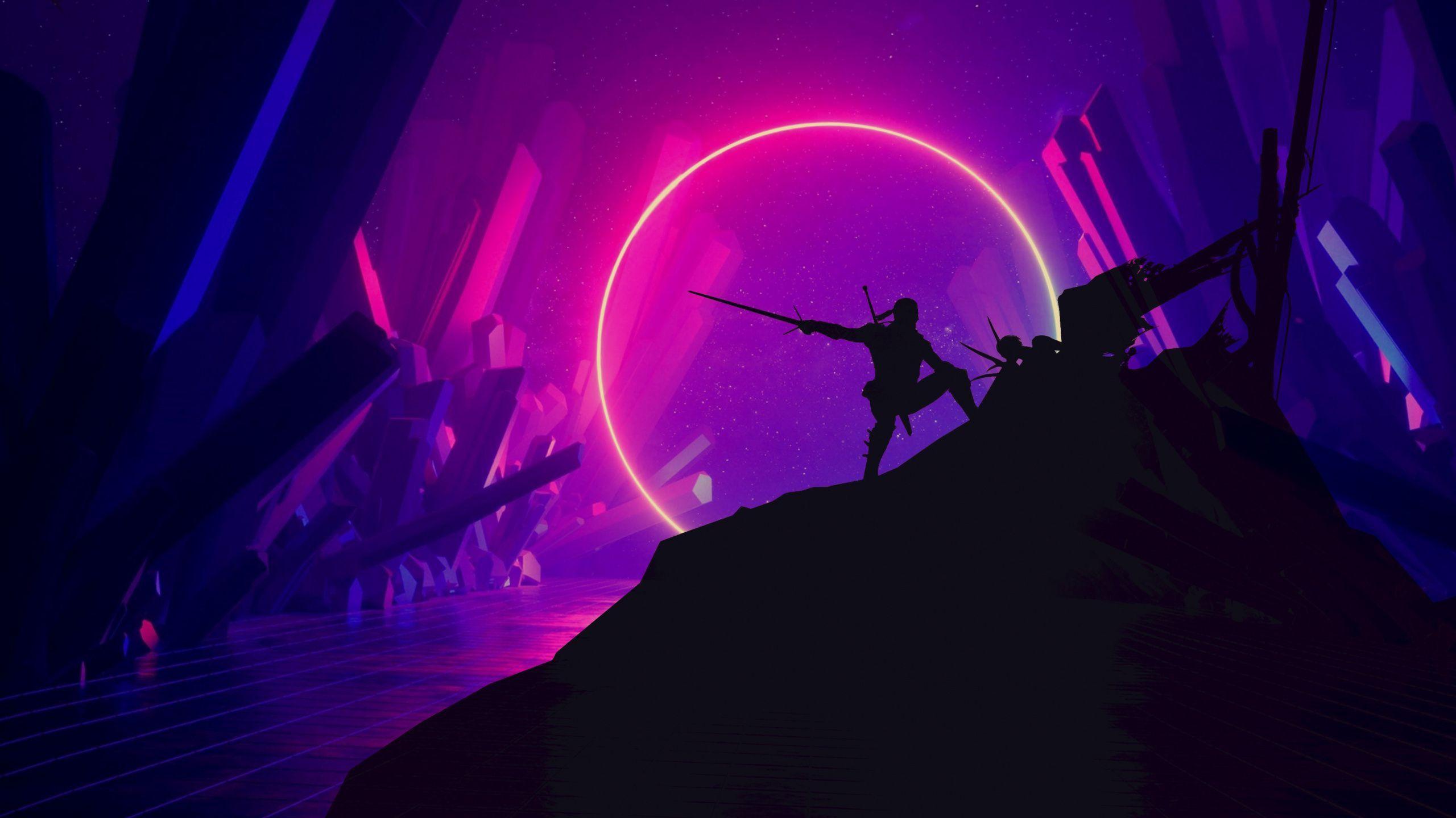 2560x1440 Warrior, The Witcher, silhouette, art wallpaper